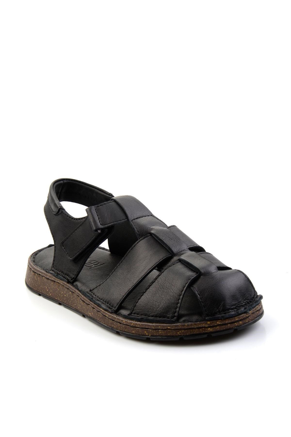 Siyah Hakiki Deri Erkek Sandalet E05433011043