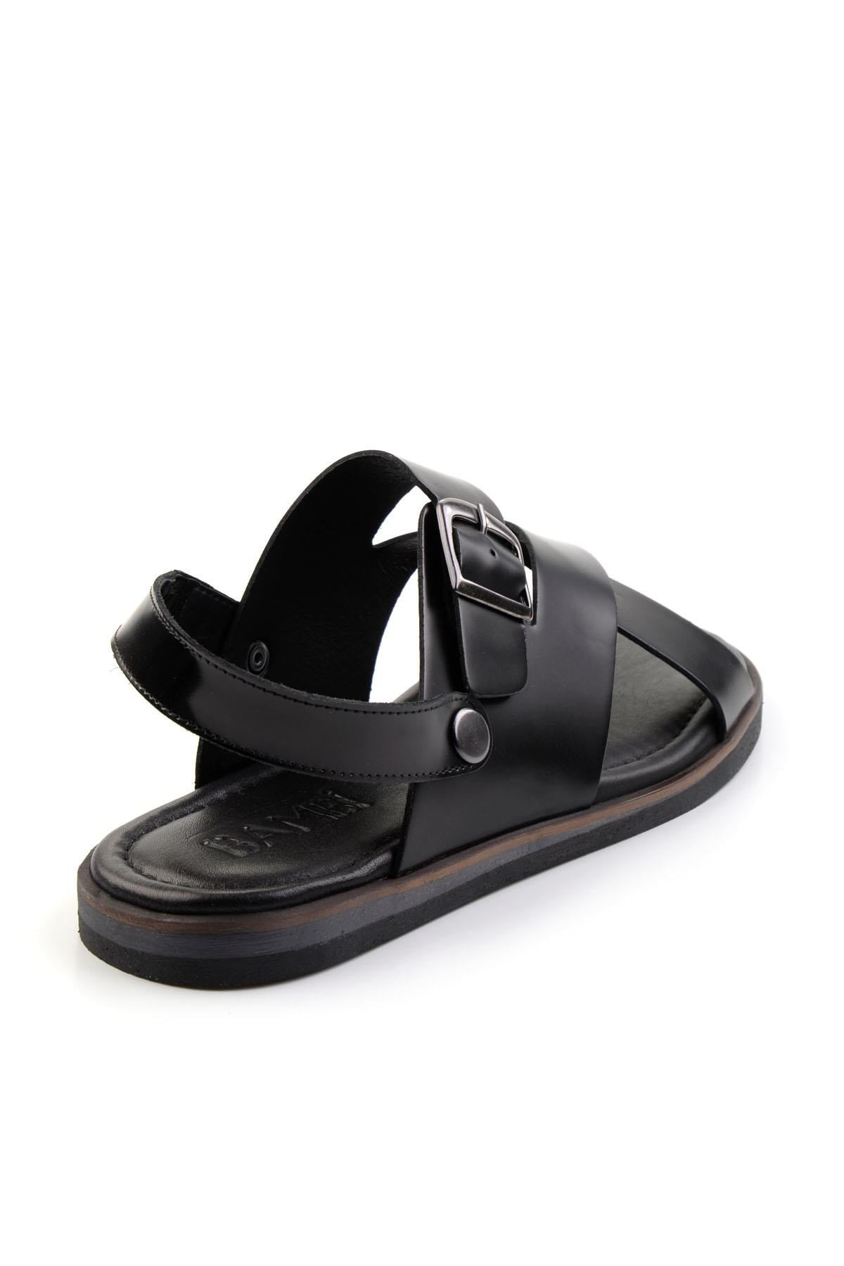Siyah Hakiki Deri Erkek Sandalet E05433071014
