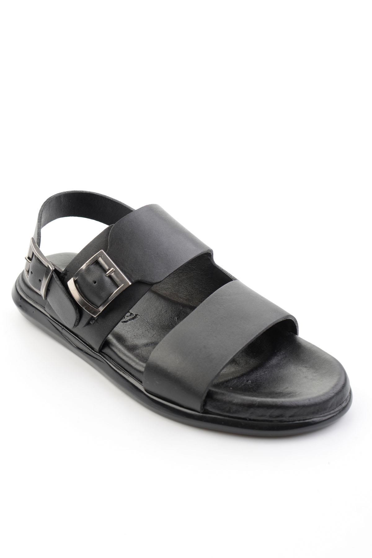 Siyah Hakiki Deri Erkek Sandalet E05557259703