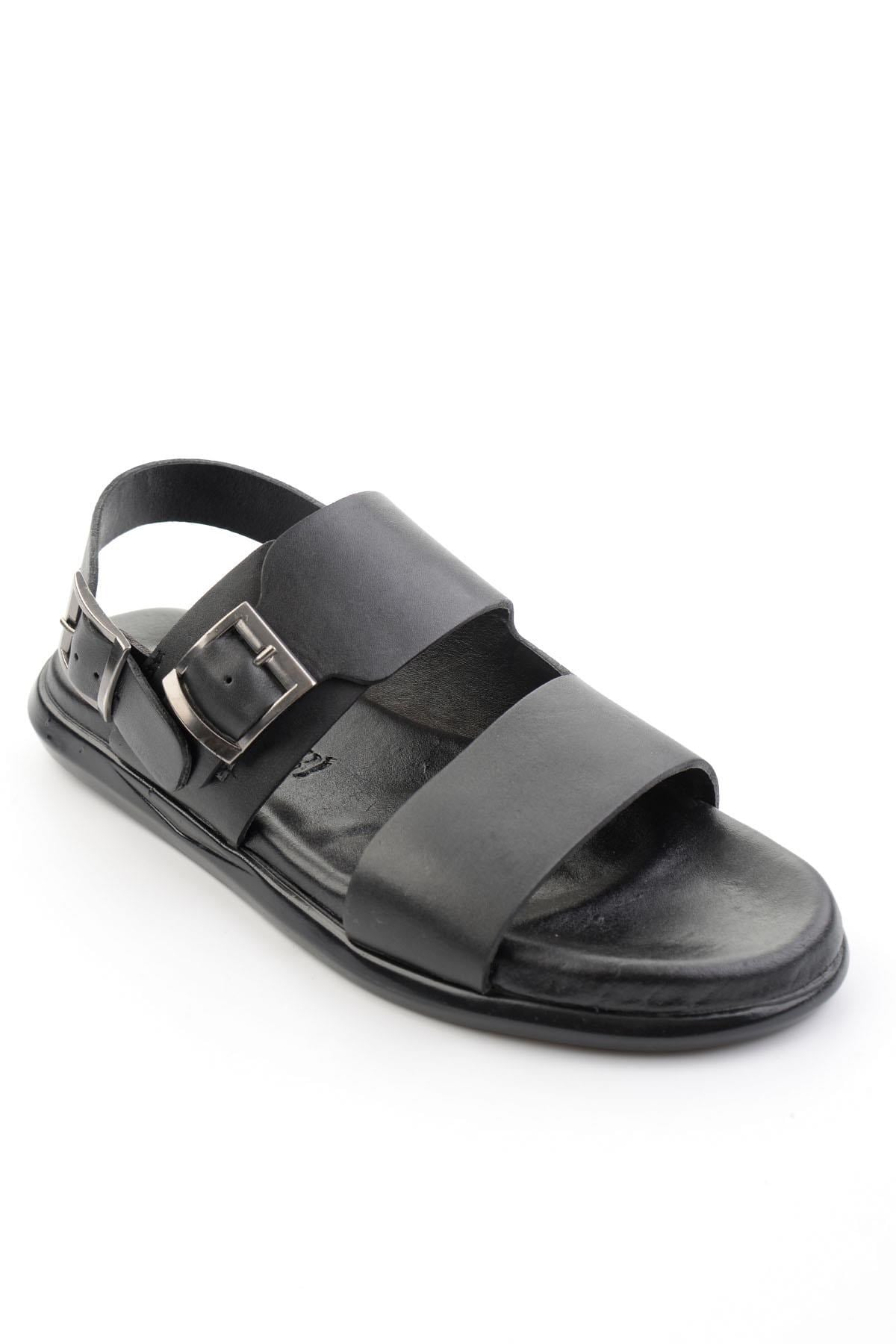 Siyah Hakiki Deri Erkek Sandalet E05557259703