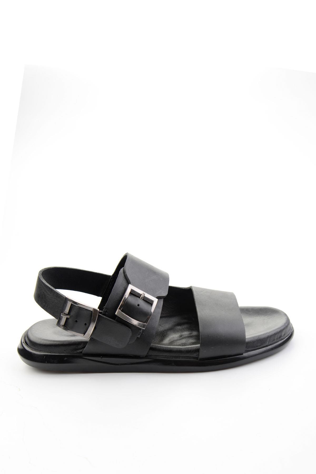 Siyah Hakiki Deri Erkek Sandalet E05557259703