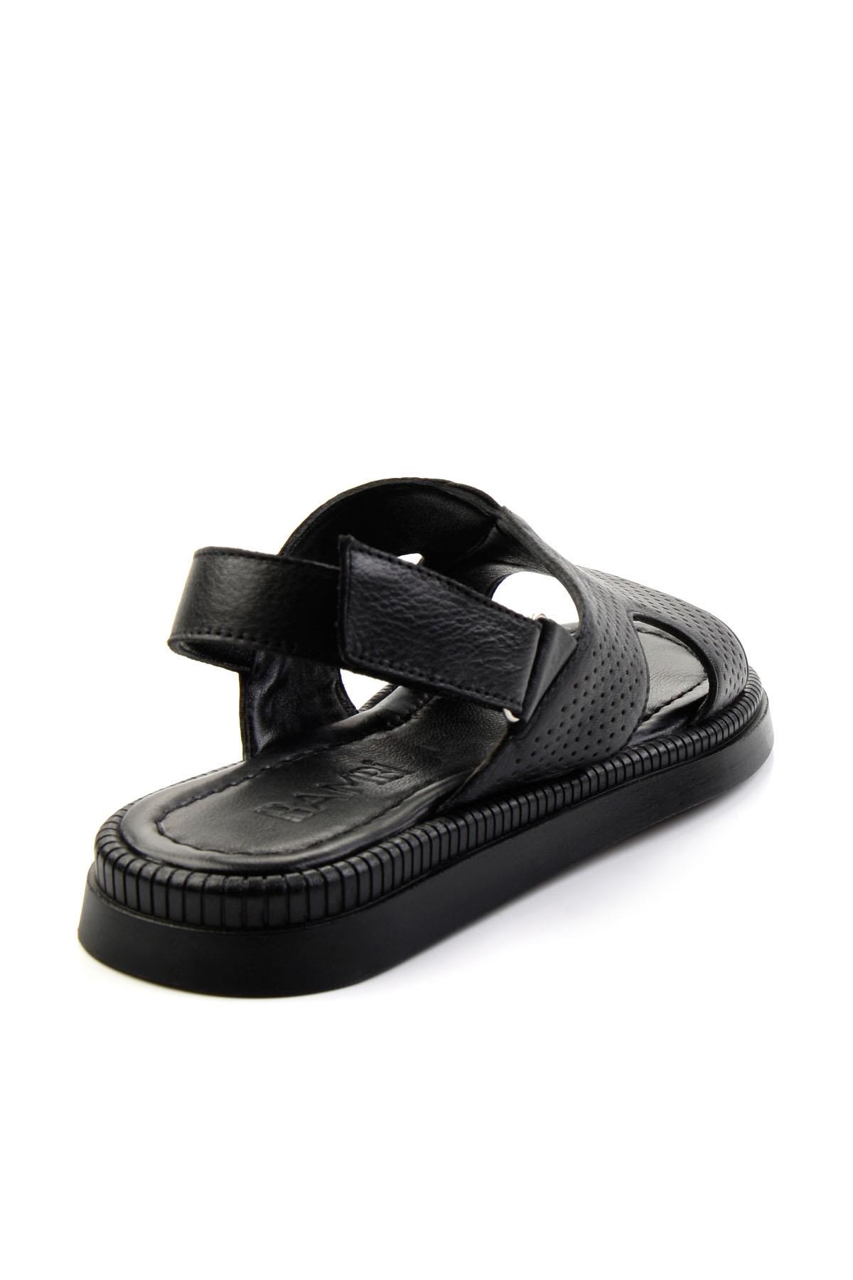 Siyah Hakiki Deri Erkek Sandalet E05557240643