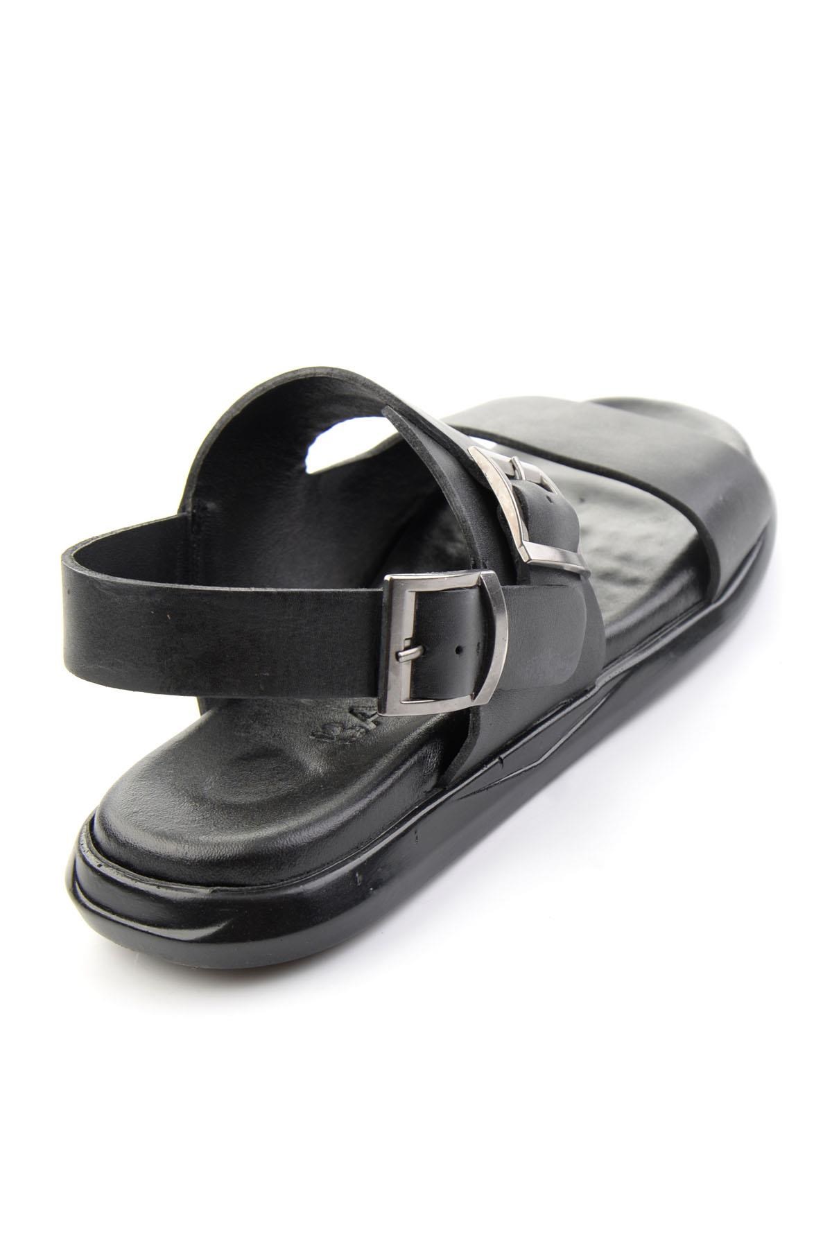 Siyah Hakiki Deri Erkek Sandalet E05557259703