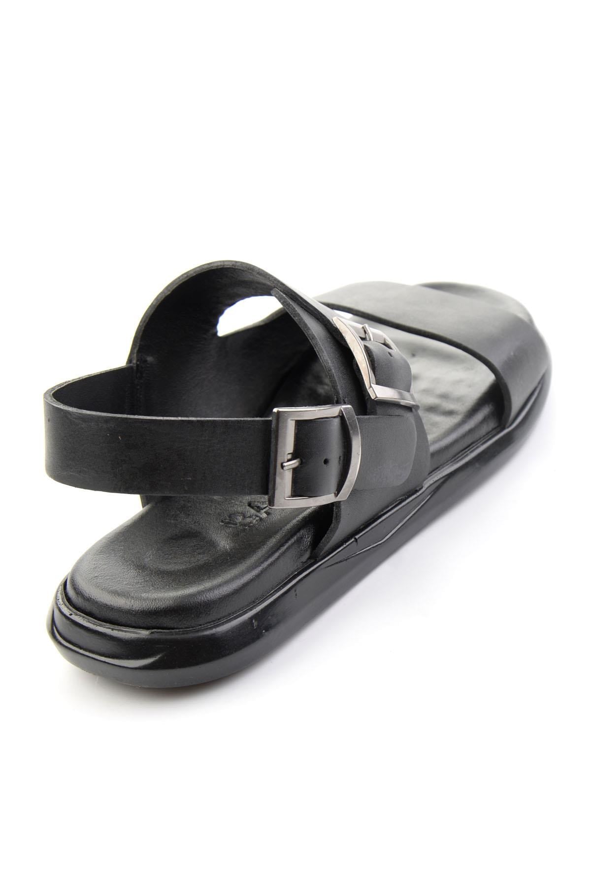 Siyah Hakiki Deri Erkek Sandalet E05557259703