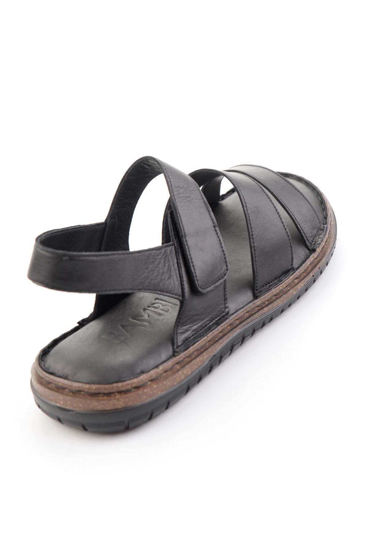 Siyah Hakiki Deri Erkek Sandalet E05804023303