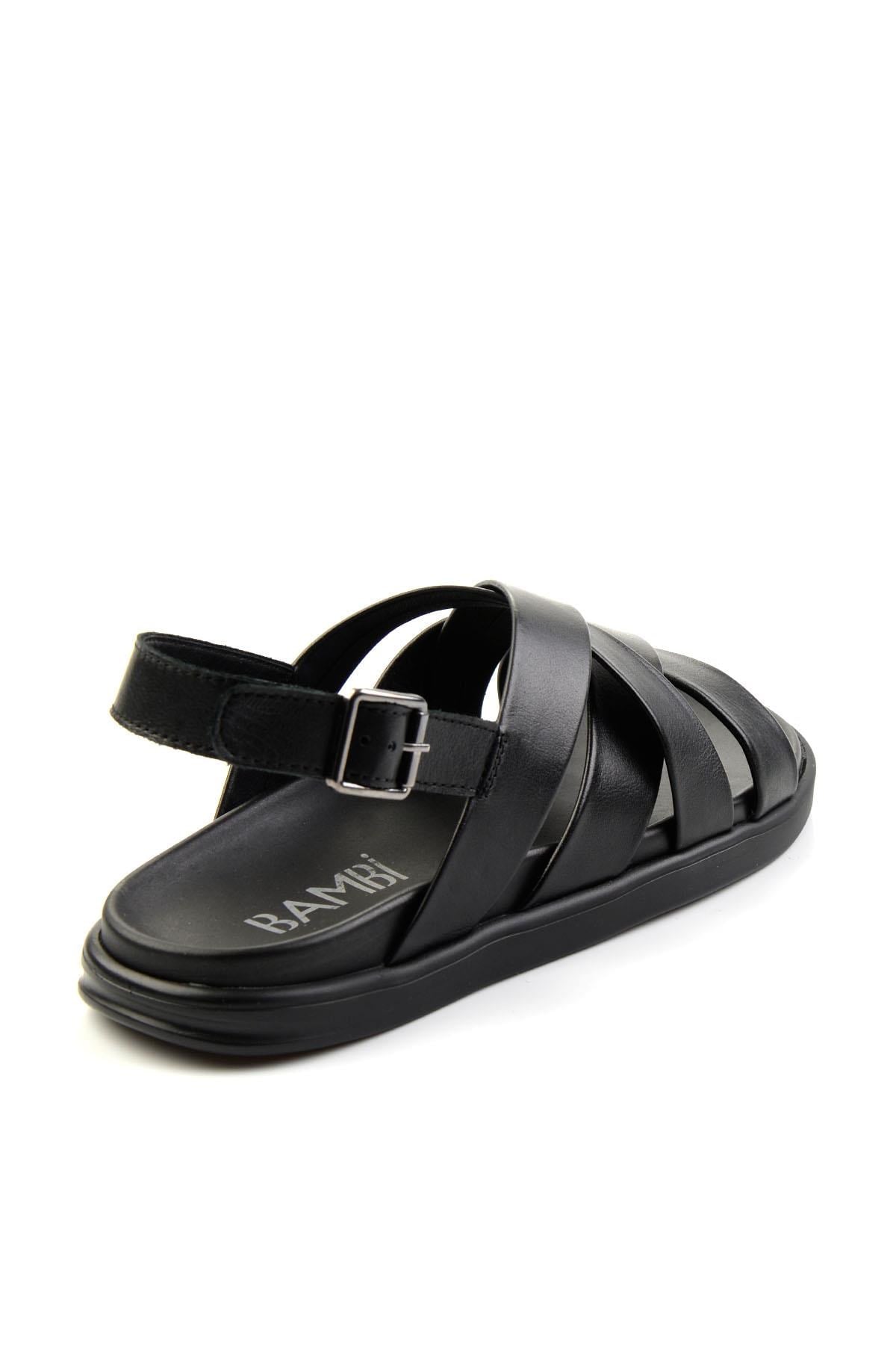 Siyah Hakiki Deri Erkek Sandalet E05863955543