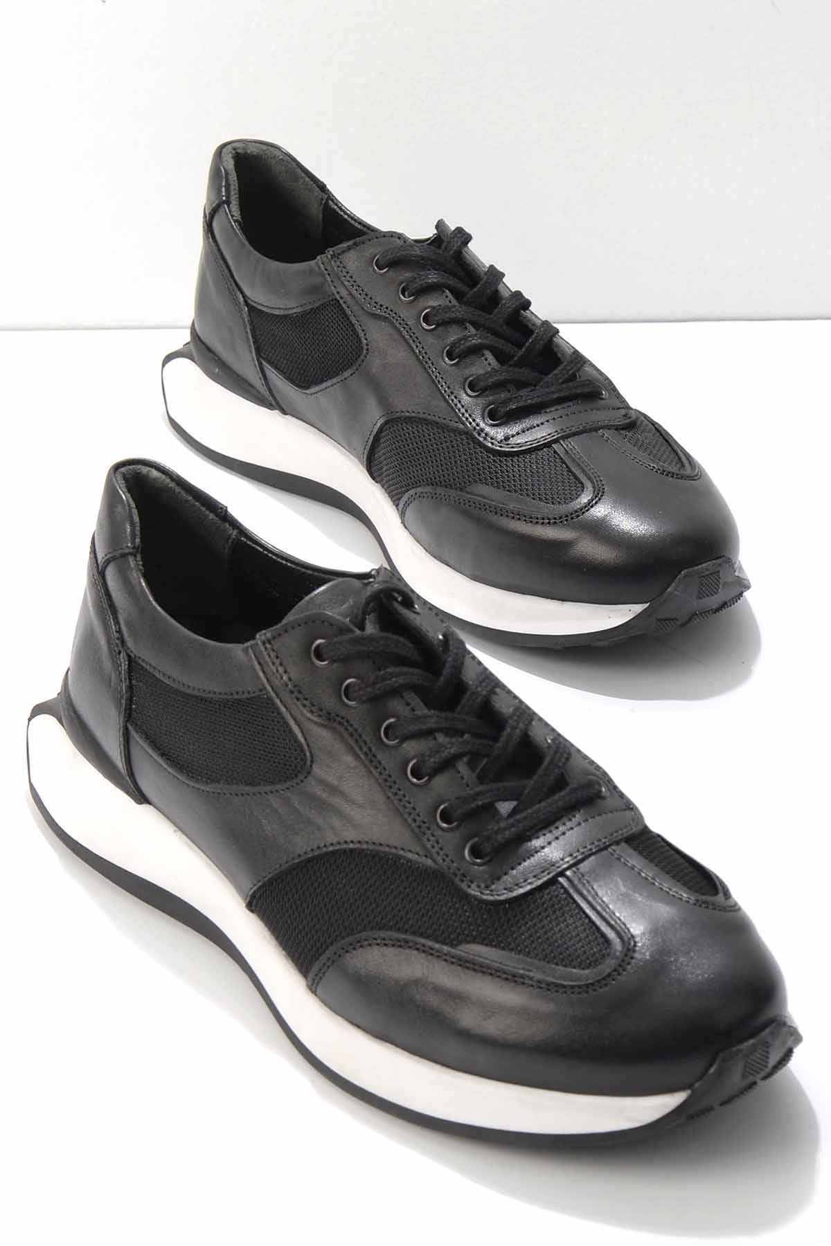 Siyah Hakiki Deri Erkek Sneaker E01728012303