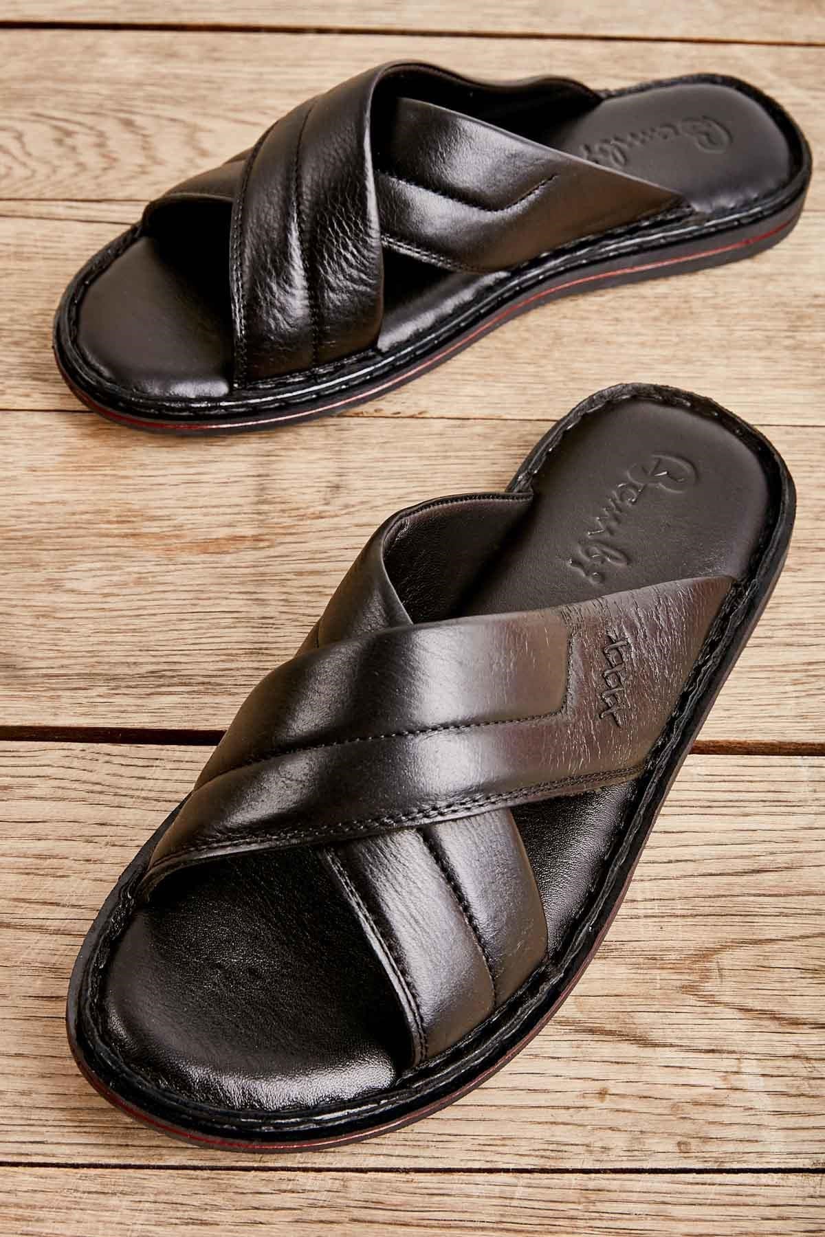 Siyah Hakiki Deri Erkek Terlik L1804017003