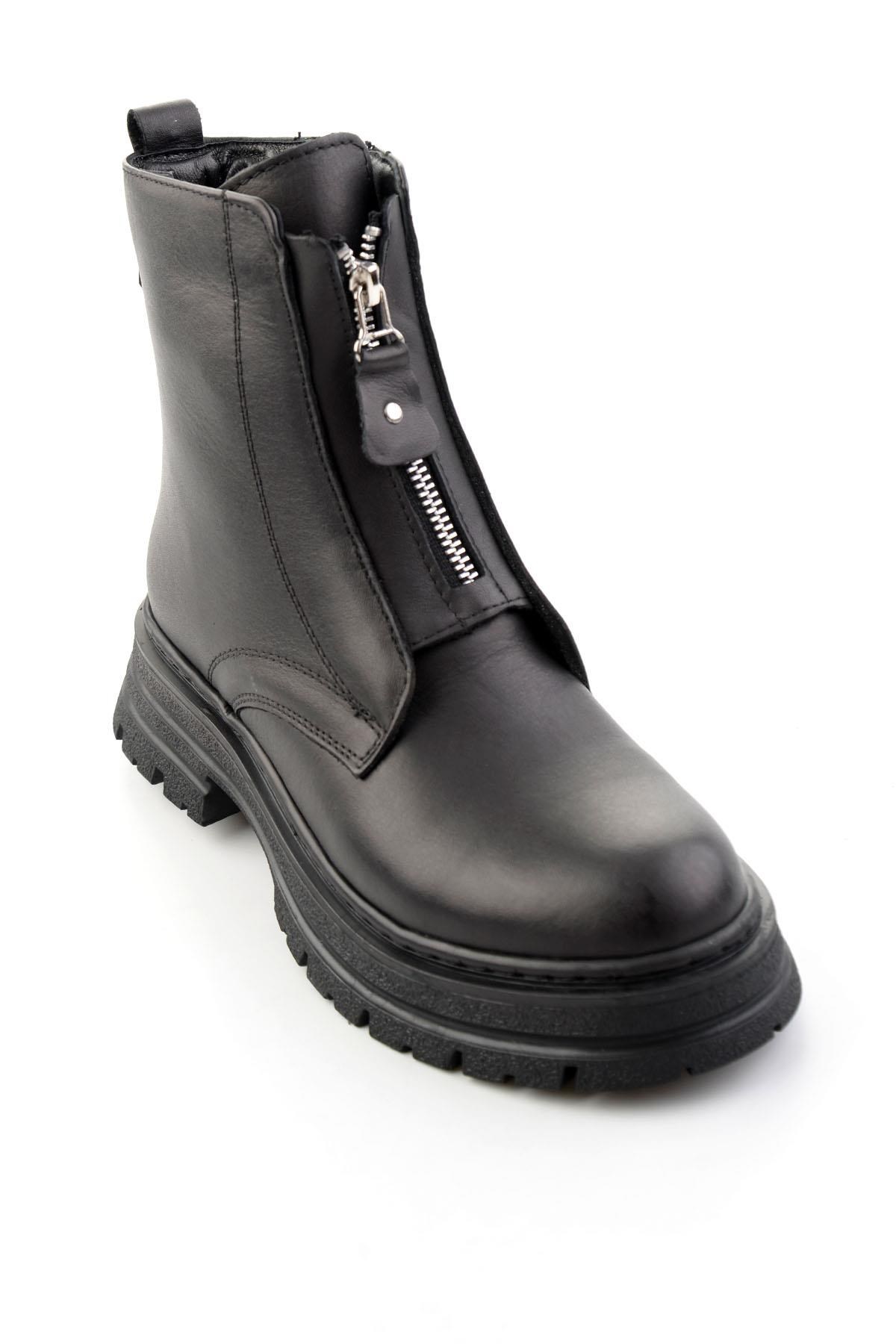 Siyah Hakiki Deri Kadın Bot & Bootie K02462089903