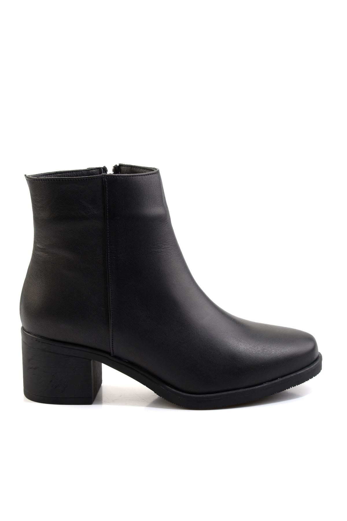 Siyah Hakiki Deri Kadın Bot & Bootie K02586082503