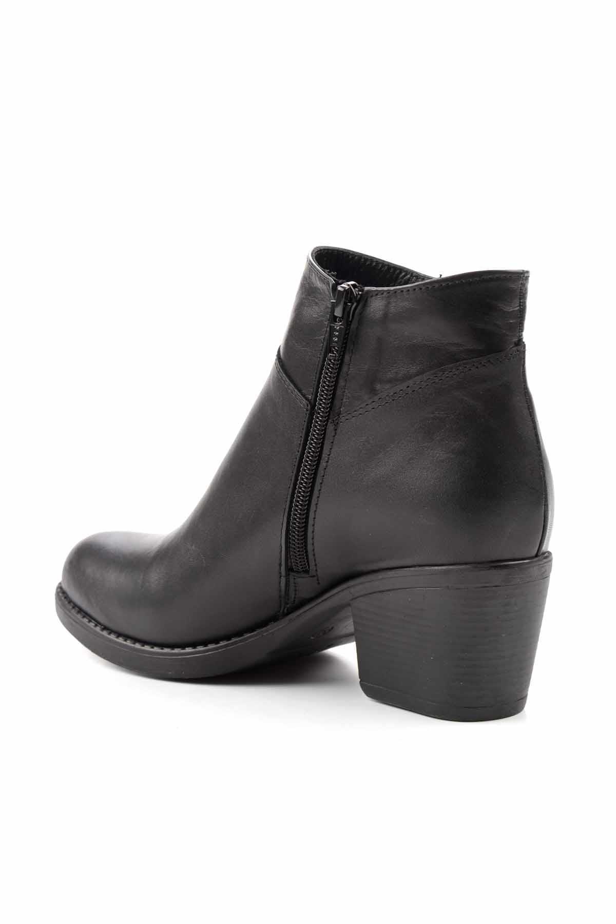 Siyah Hakiki Deri Kadın Bot & Bootie K02195102003