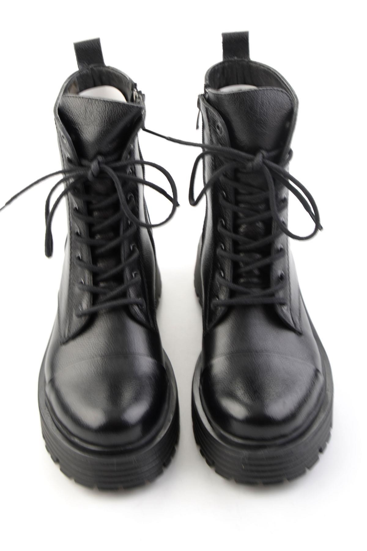 Siyah Hakiki Deri Kadın Bot & Bootie K02788201603