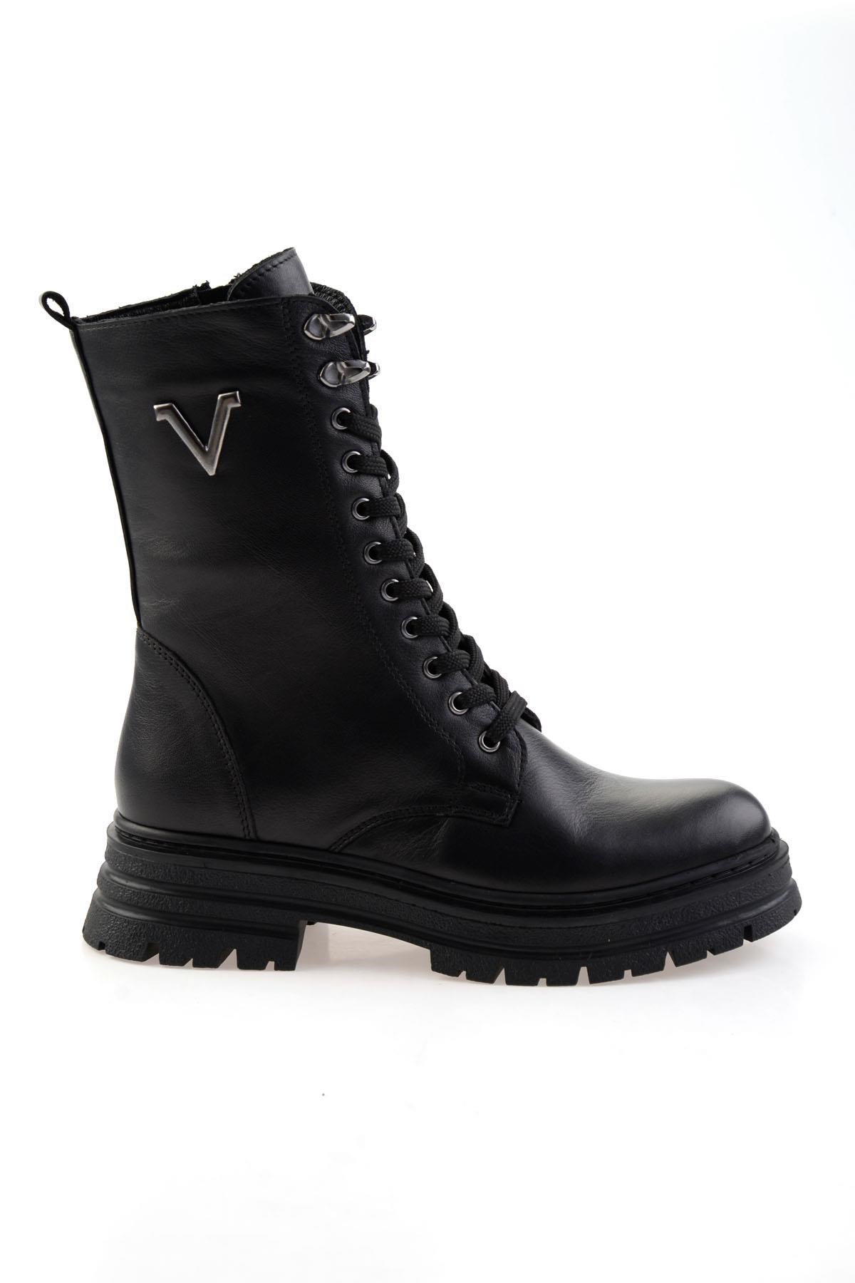 Siyah Hakiki Deri Kadın Bot & Bootie K02462040303