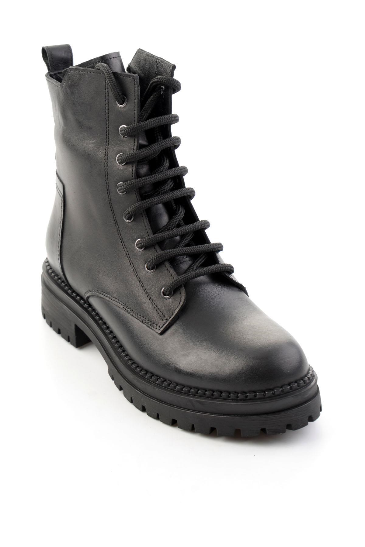 Siyah Hakiki Deri Kadın Bot & Bootie K02040451203