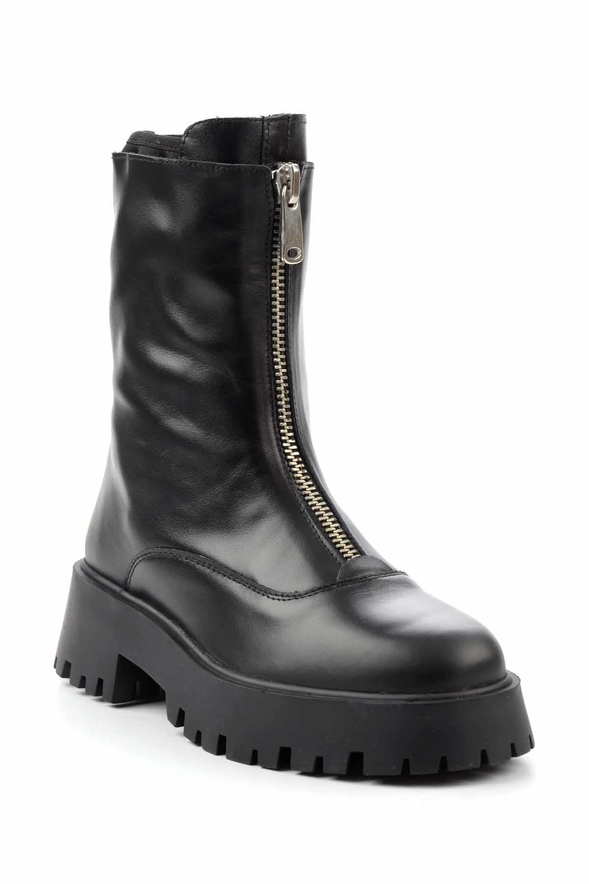 Siyah Hakiki Deri Kadın Bot & Bootie K02351314703