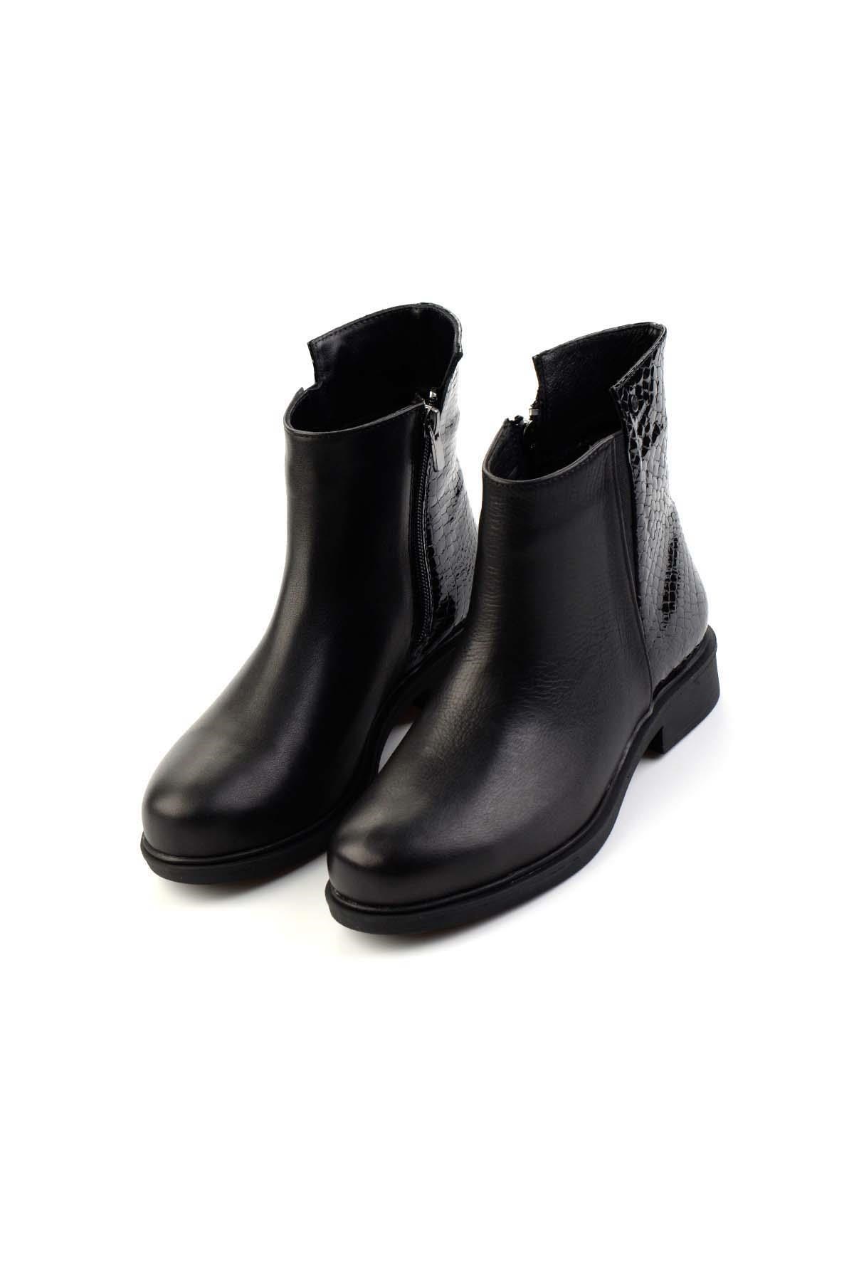 Siyah Hakiki Deri Kadın Bot & Bootie K02586307003