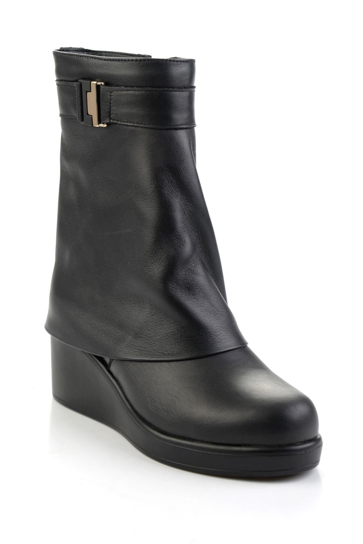 Siyah Hakiki Deri Kadın Bot & Bootie K02724360003