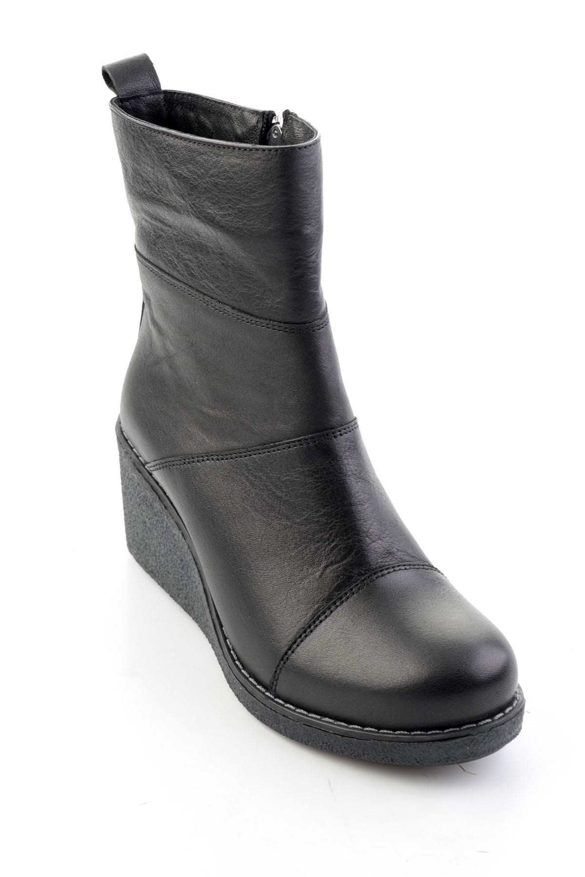 Siyah Hakiki Deri Kadın Bot & Bootie K02586999703