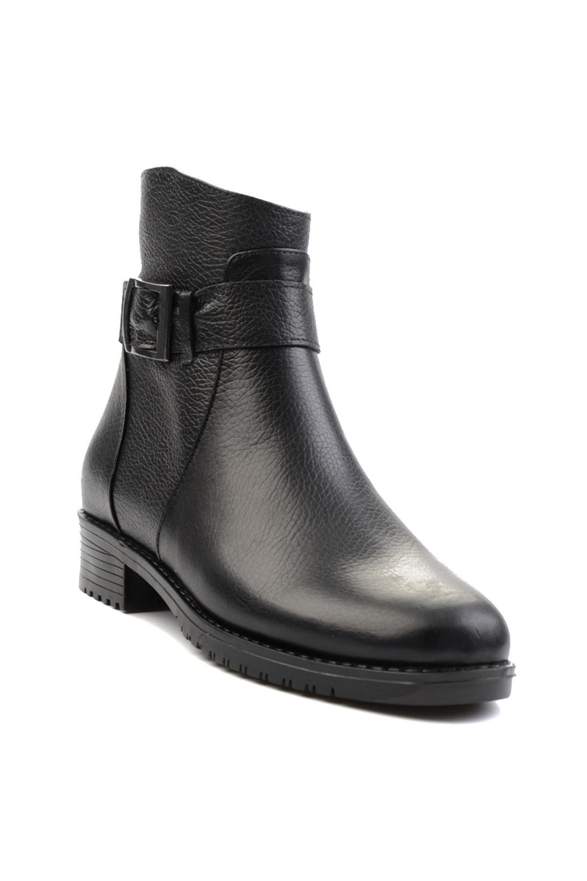 Siyah Hakiki Deri Kadın Bot & Bootie K02531049203