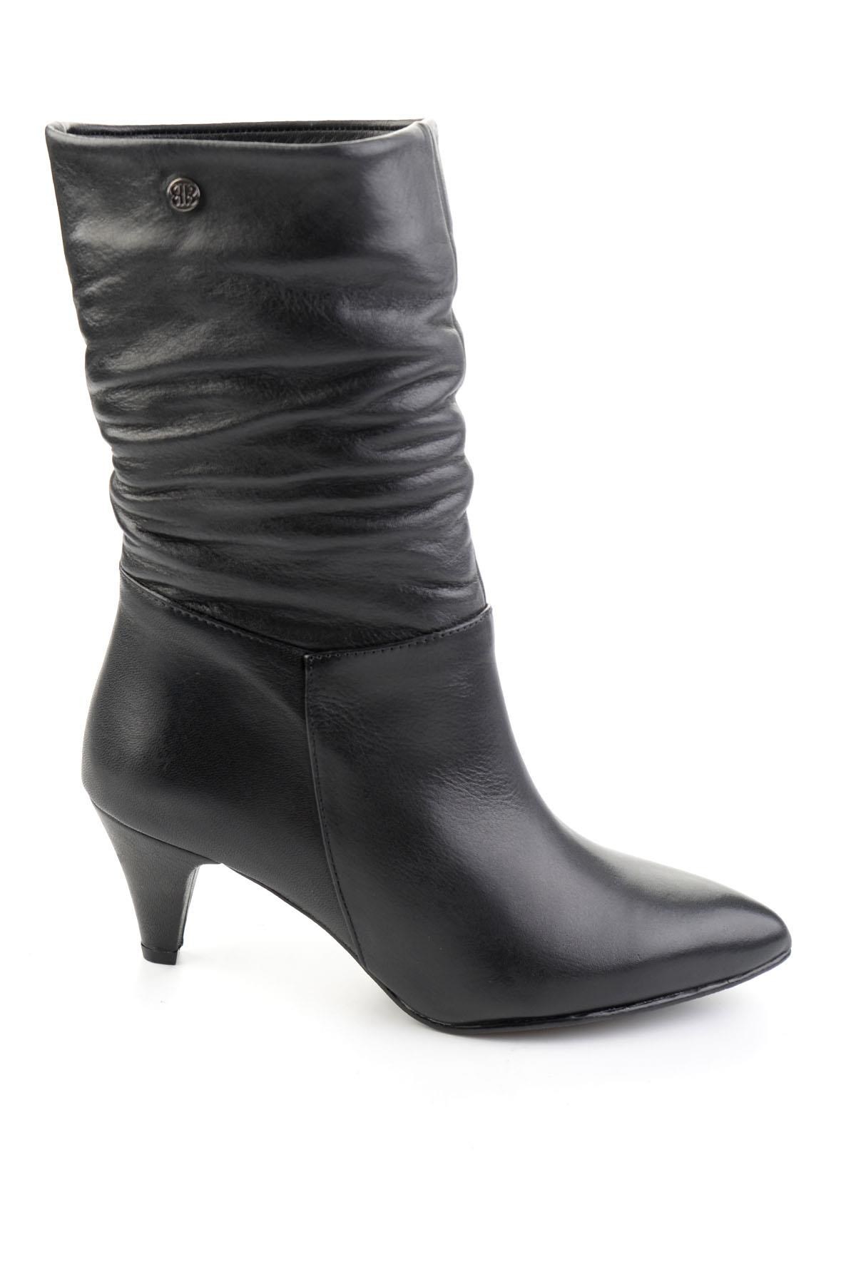 Siyah Hakiki Deri Kadın Bot & Bootie K02750150103