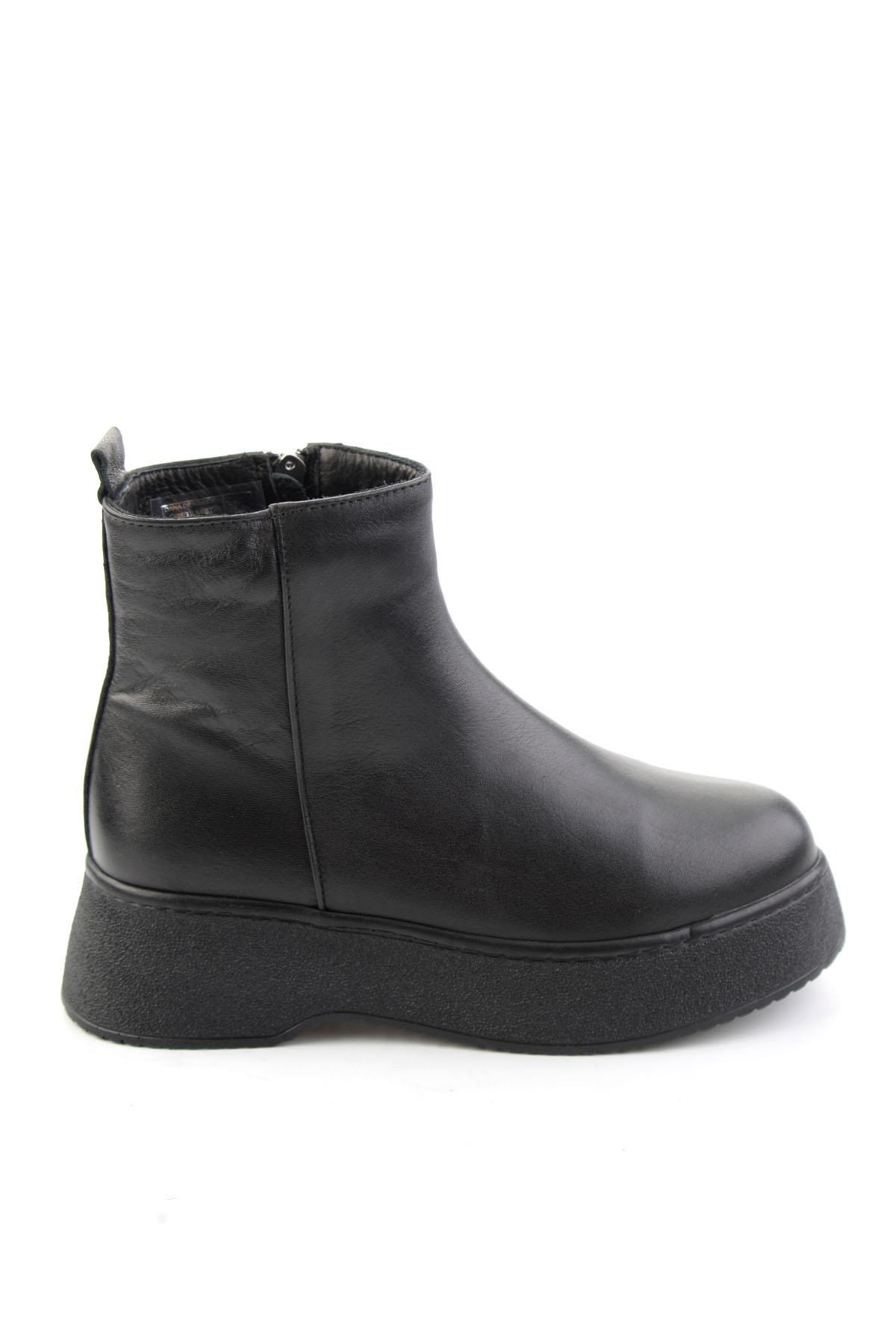 Siyah Hakiki Deri Kadın Bot & Bootie K02586042203