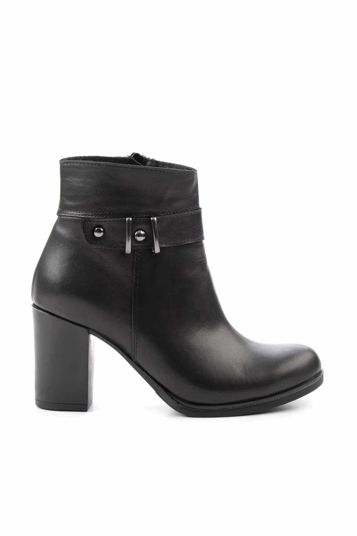 Siyah Hakiki Deri Kadın Bot & Bootie K02195101903