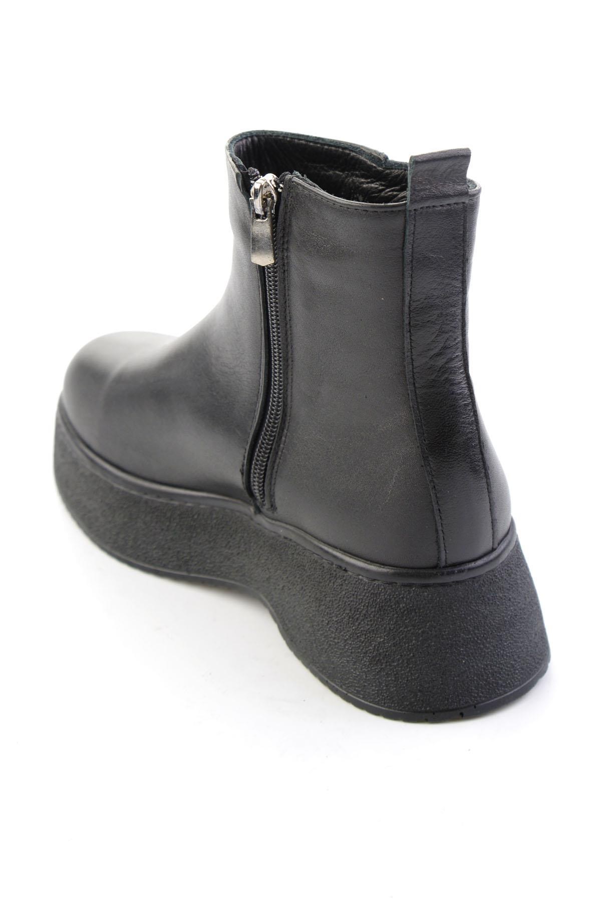 Siyah Hakiki Deri Kadın Bot & Bootie K02586042203