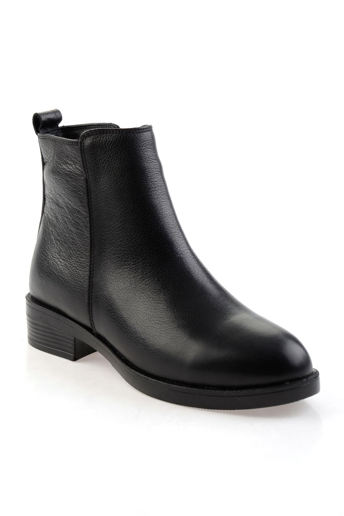 Siyah Hakiki Deri Kadın Bot & Bootie K02286011103