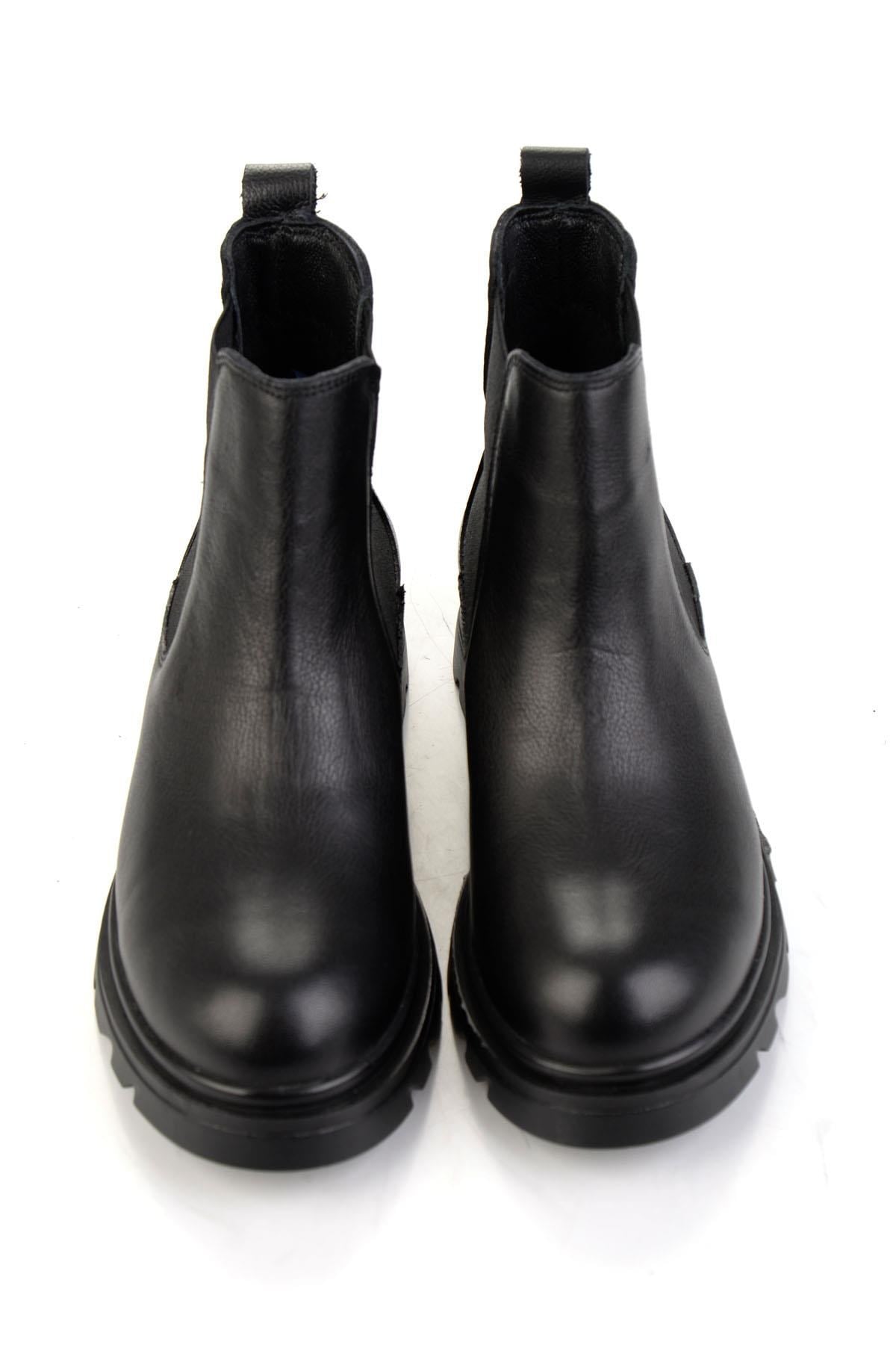 Siyah Hakiki Deri Kadın Bot & Bootie K02645012403