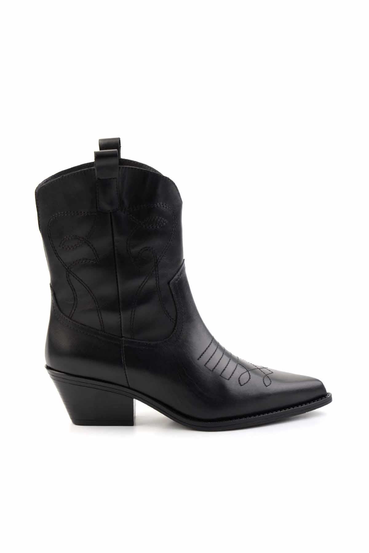 Siyah Hakiki Deri Kadın Bot & Bootie K02415017503