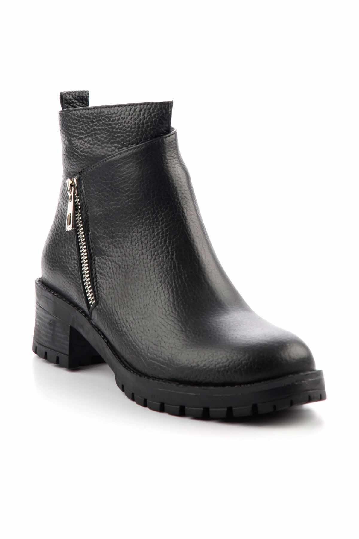Siyah Hakiki Deri Kadın Bot & Bootie K02531230203