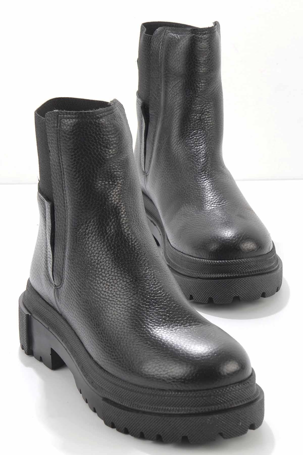 Siyah Hakiki Deri Kadın Bot & Bootie K02724300003