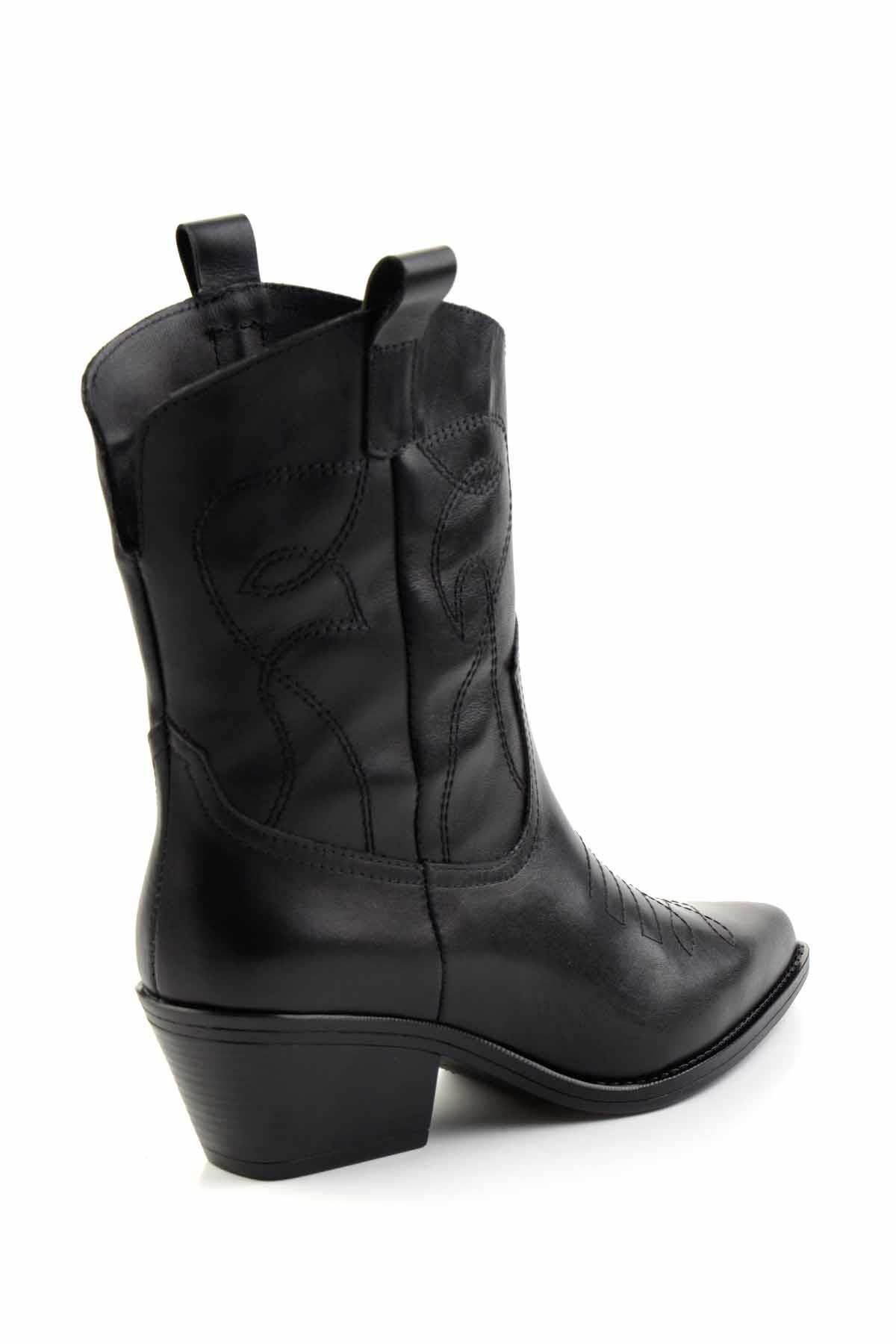 Siyah Hakiki Deri Kadın Bot & Bootie K02415017503