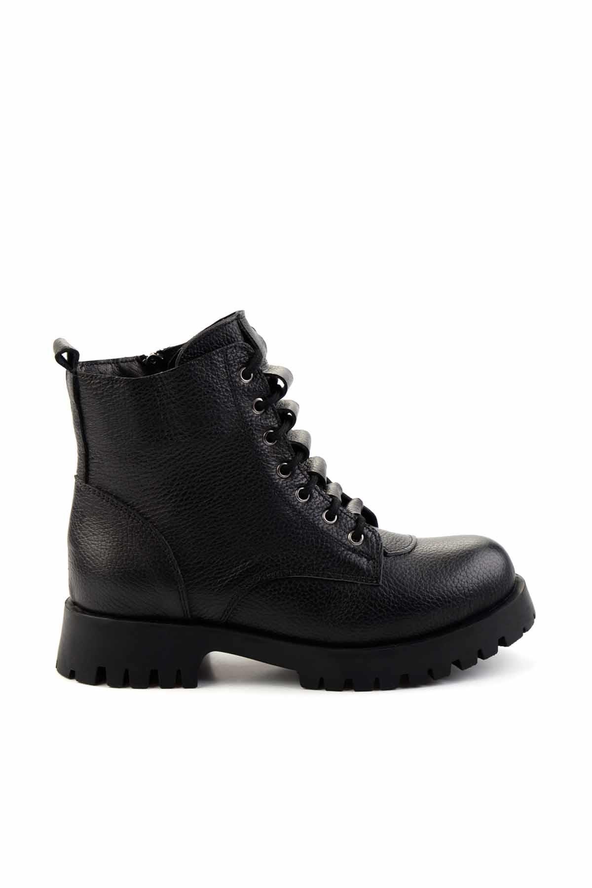 Siyah Hakiki Deri Kadın Bot & Bootie K02028800803