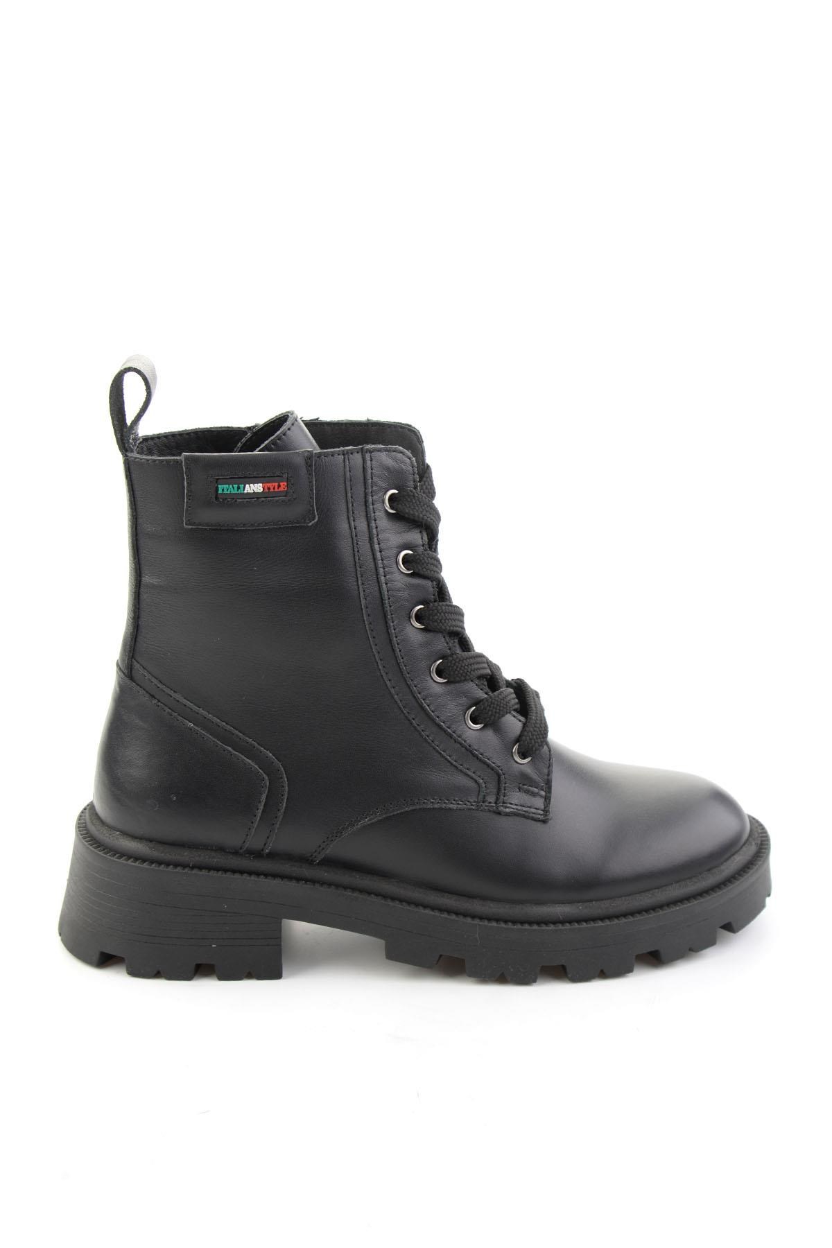 Siyah Hakiki Deri Kadın Bot & Bootie K02521058003