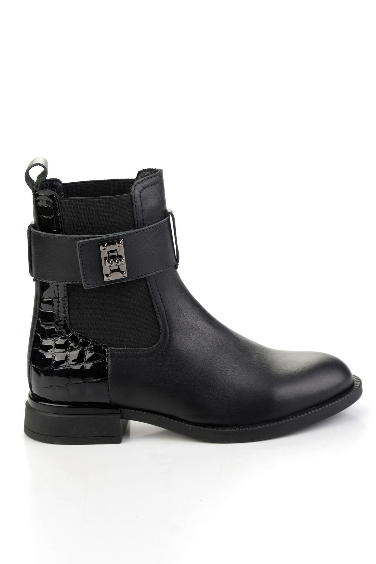 Siyah Hakiki Deri Kadın Bot & Bootie K02724400303