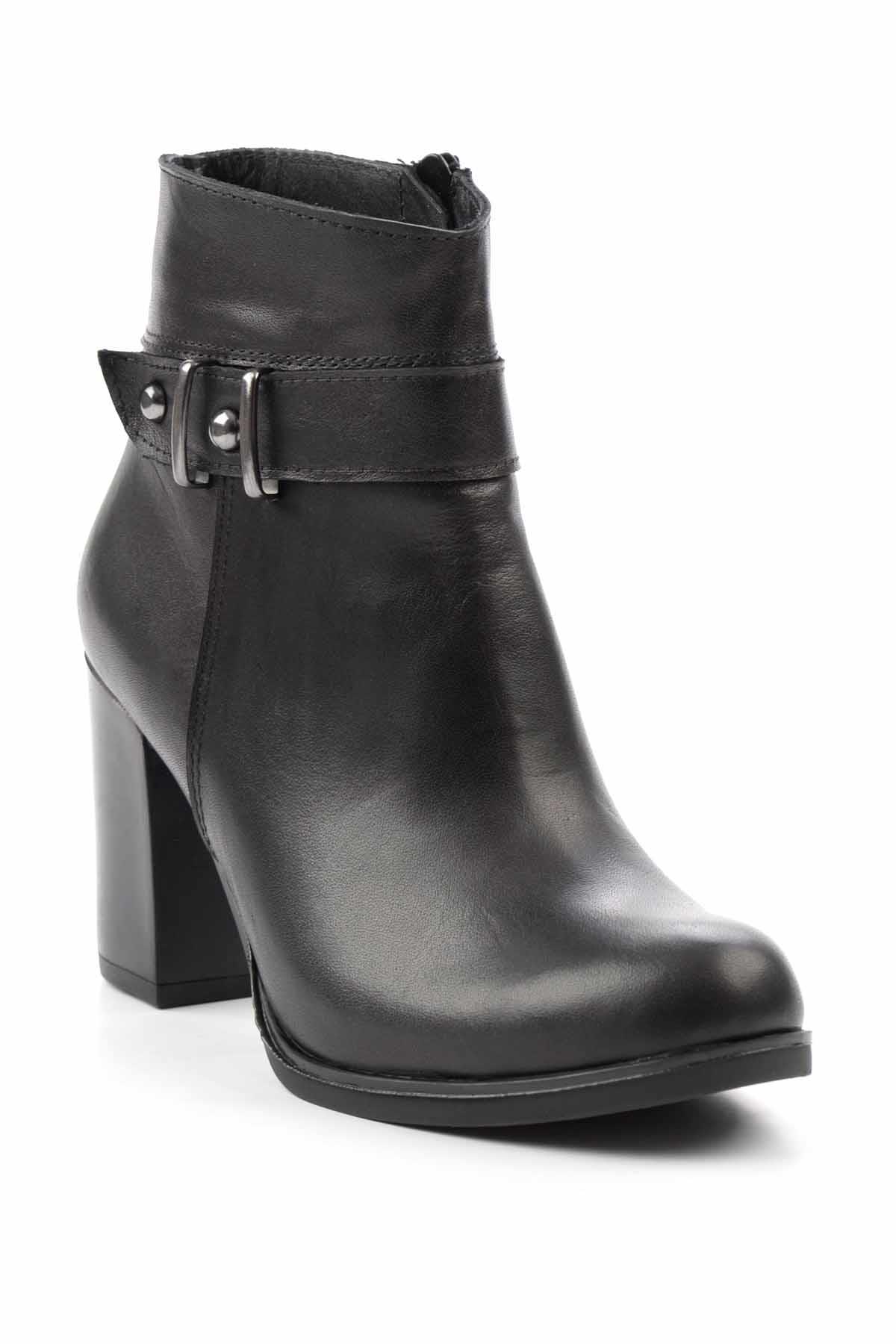 Siyah Hakiki Deri Kadın Bot & Bootie K02195101903