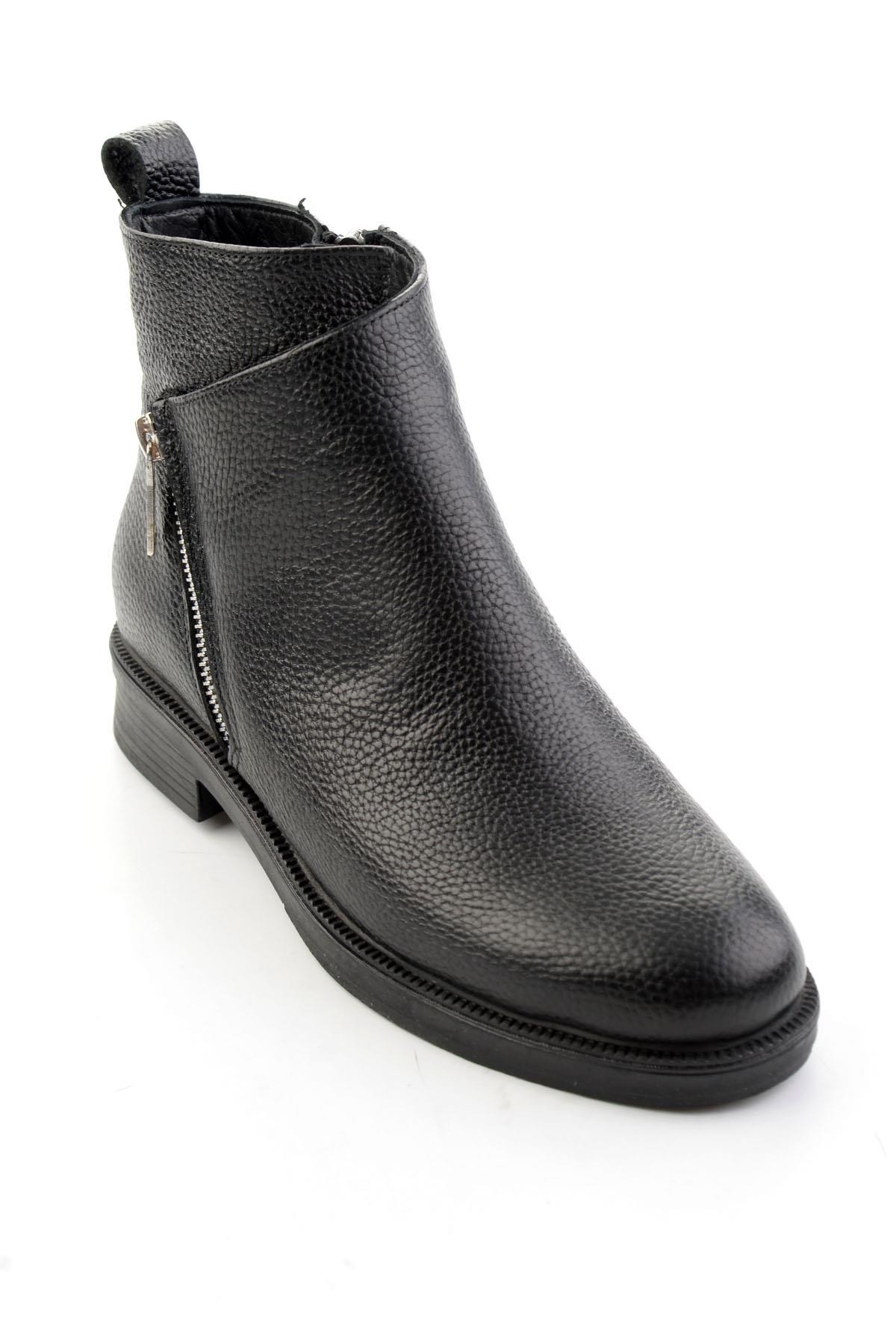 Siyah Hakiki Deri Kadın Bot & Bootie K02531207503