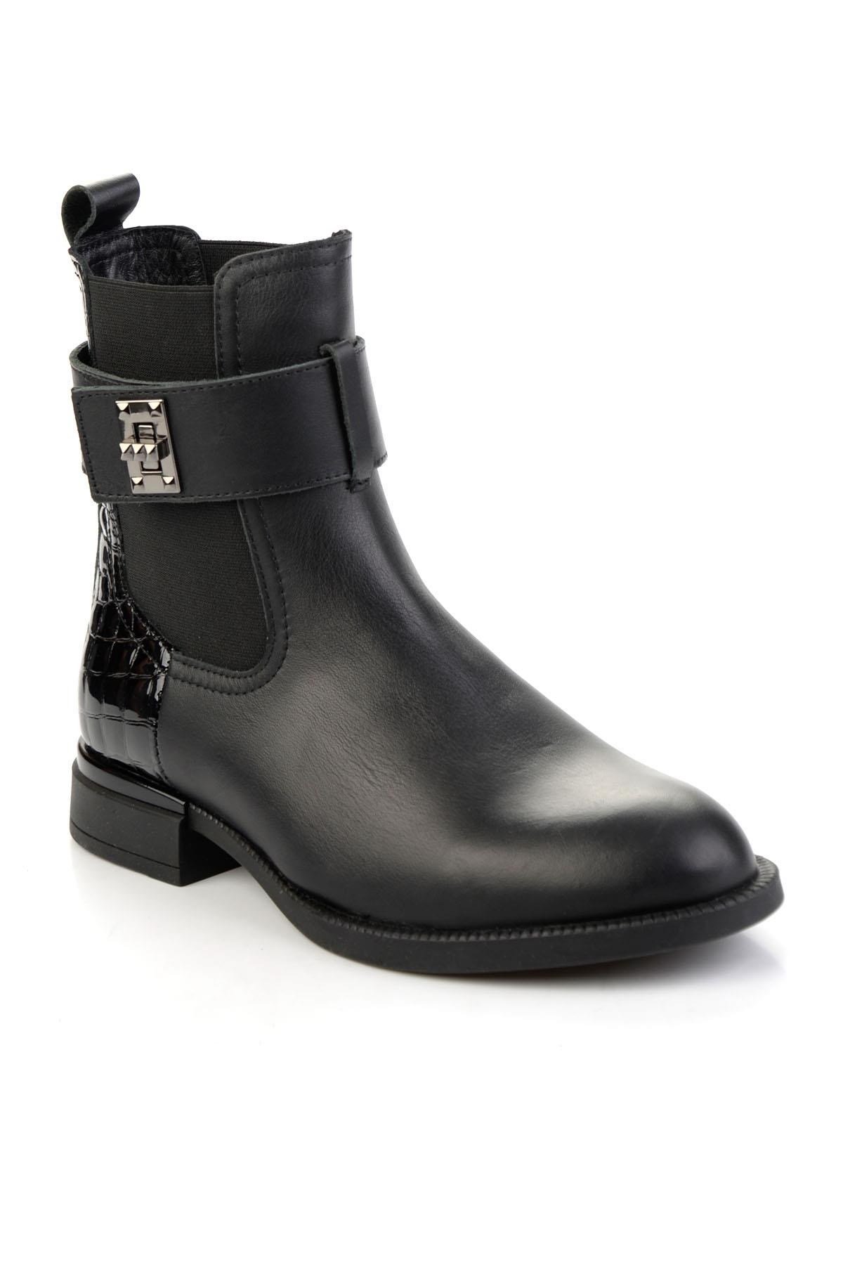 Siyah Hakiki Deri Kadın Bot & Bootie K02724400303