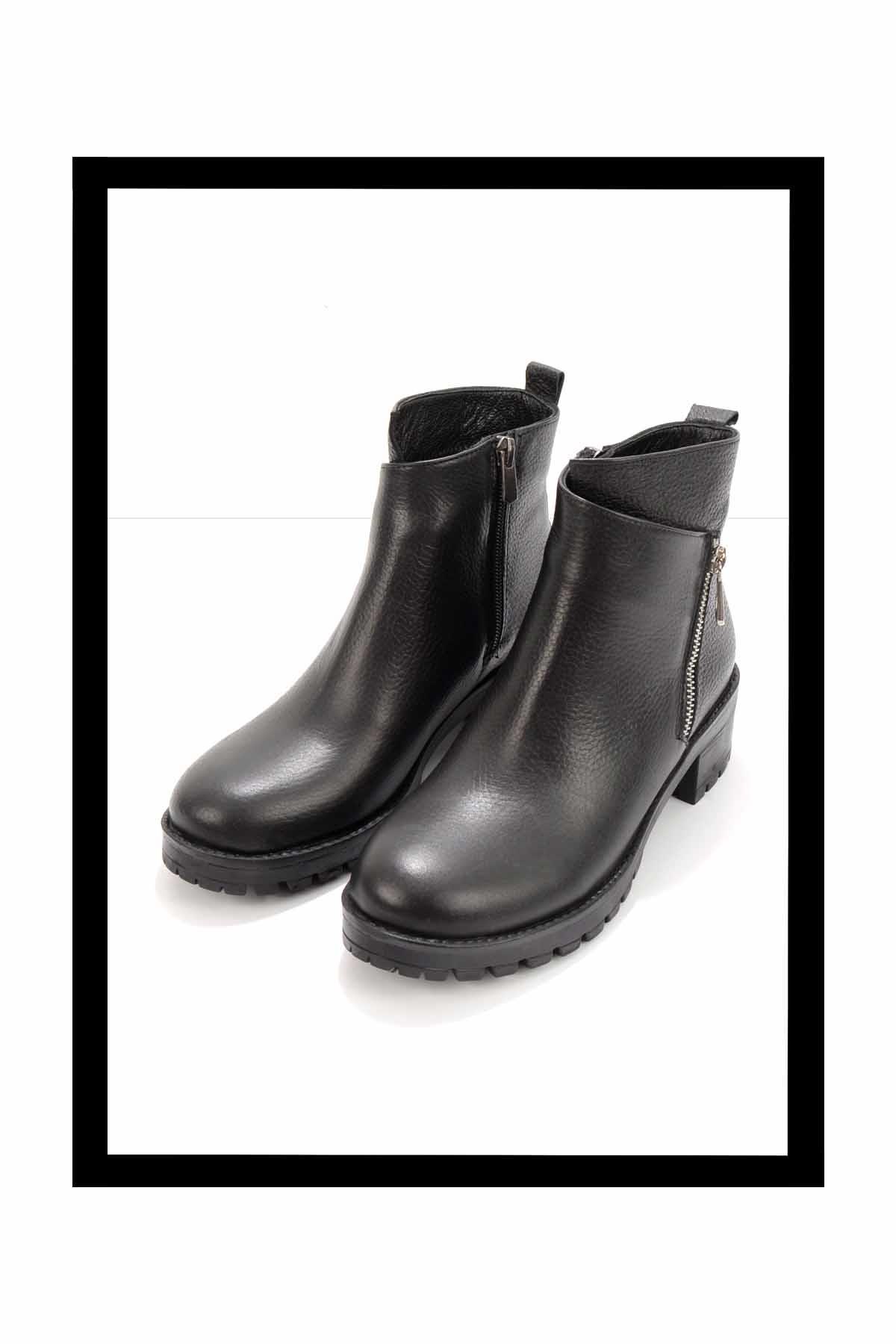 Siyah Hakiki Deri Kadın Bot & Bootie K02531230203