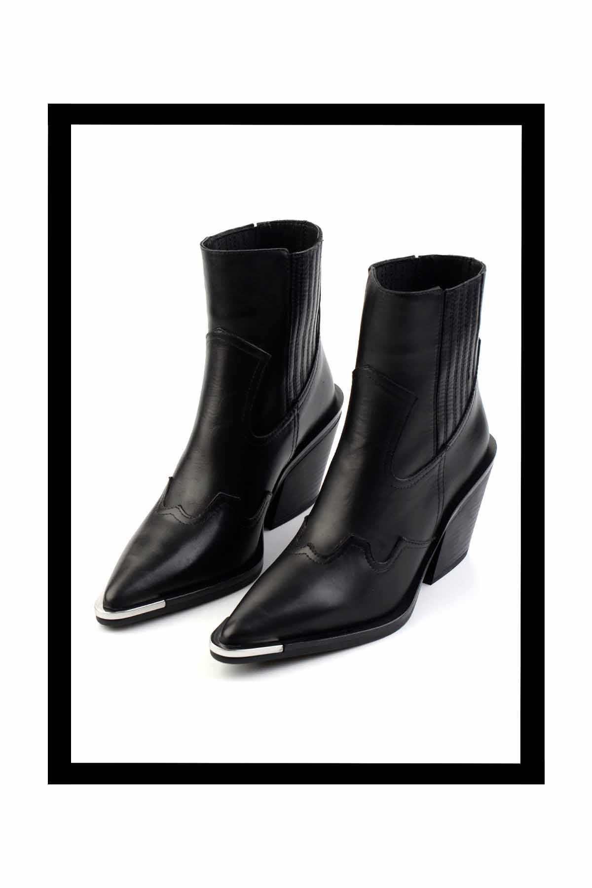 Siyah Hakiki Deri Kadın Bot & Bootie K02415017003