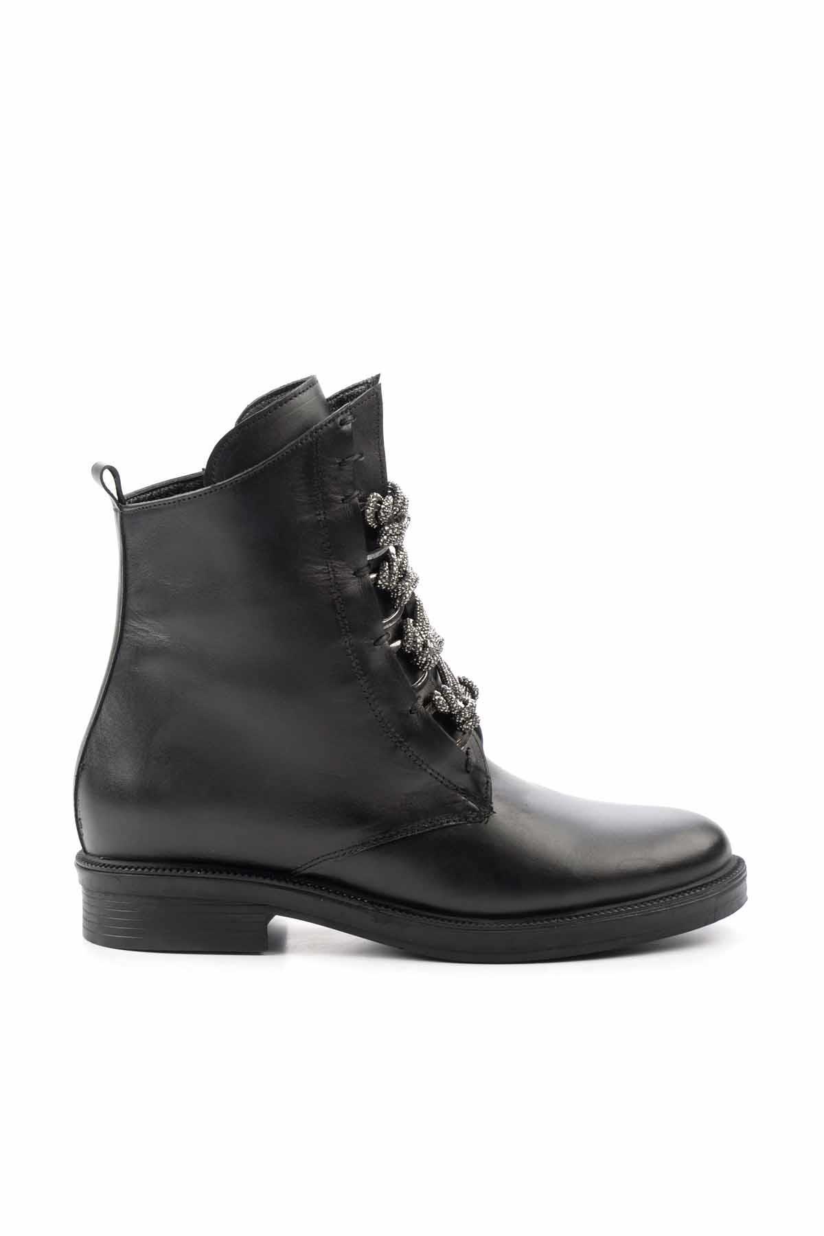 Siyah Hakiki Deri Kadın Bot & Bootie K02531206503