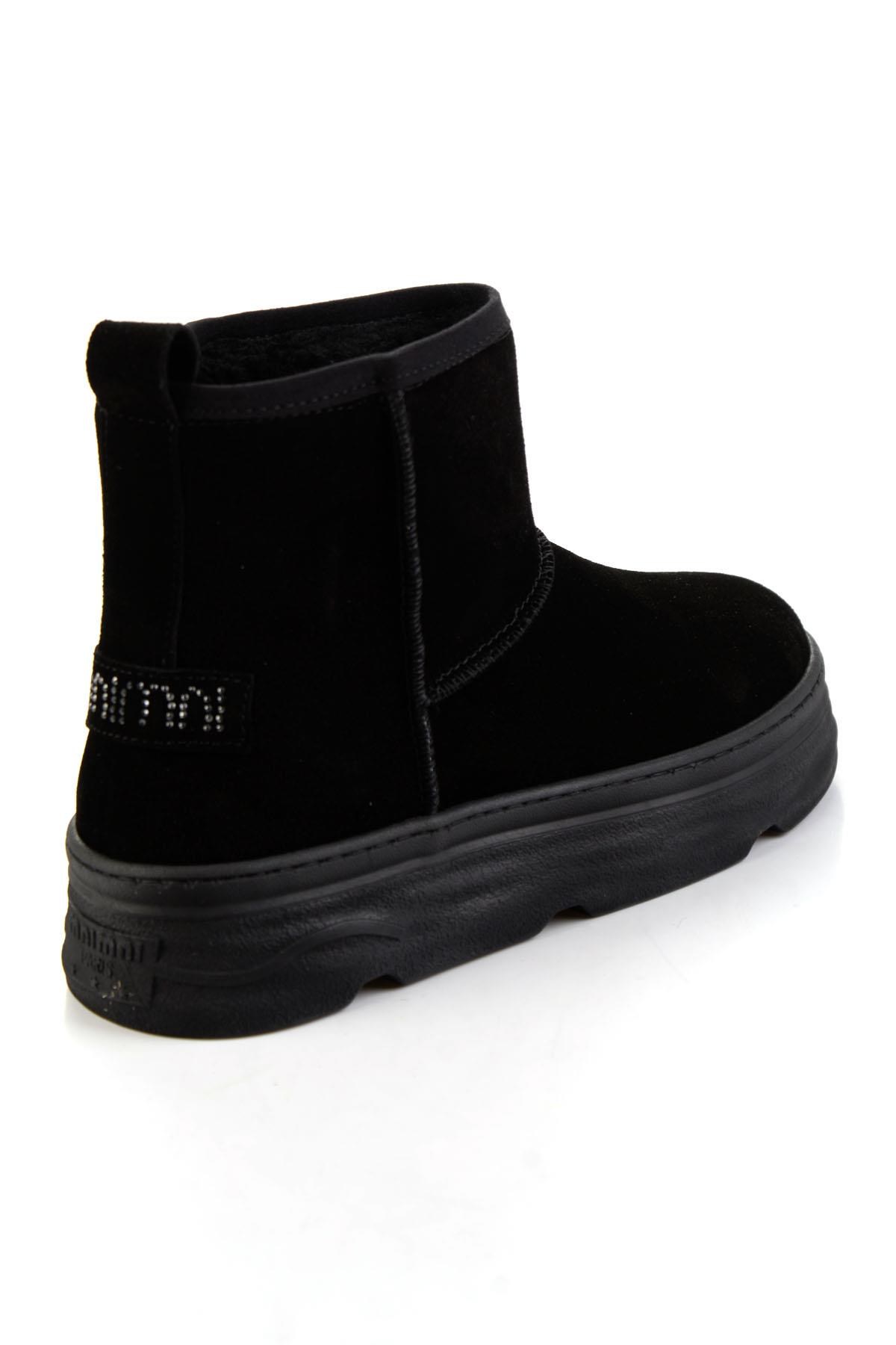 Siyah Hakiki Deri Kadın Bot & Bootie K02748100602