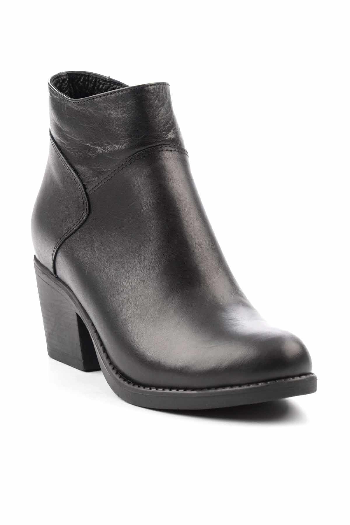 Siyah Hakiki Deri Kadın Bot & Bootie K02195102003
