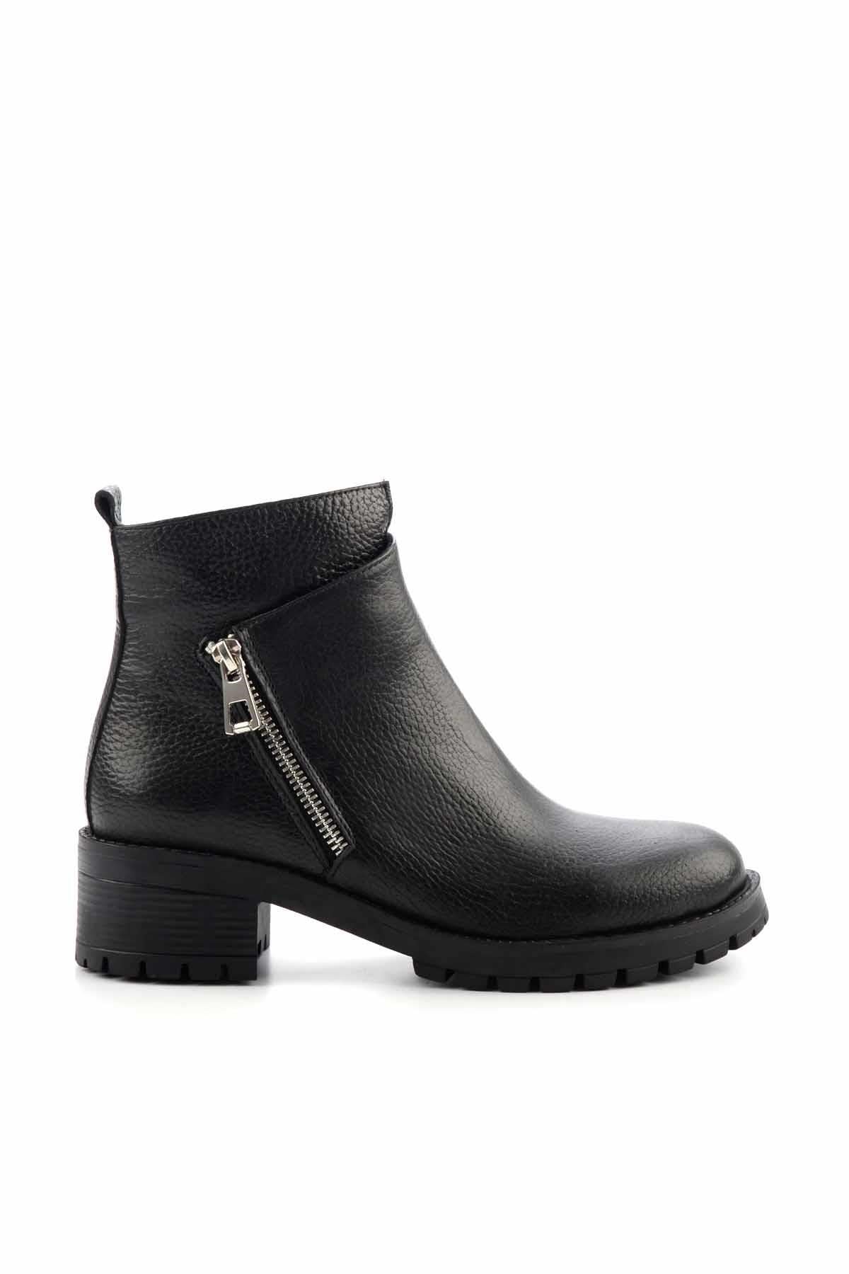 Siyah Hakiki Deri Kadın Bot & Bootie K02531230203