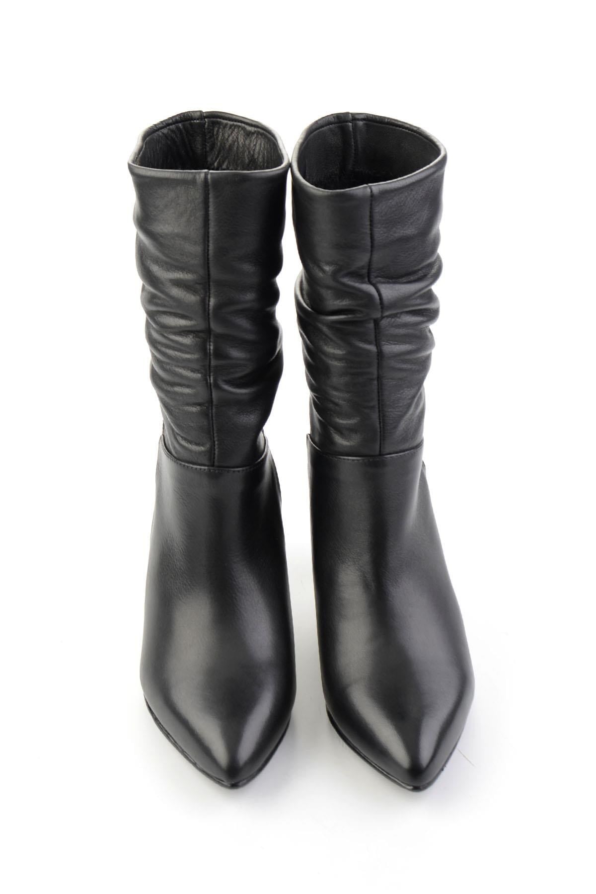 Siyah Hakiki Deri Kadın Bot & Bootie K02750150103