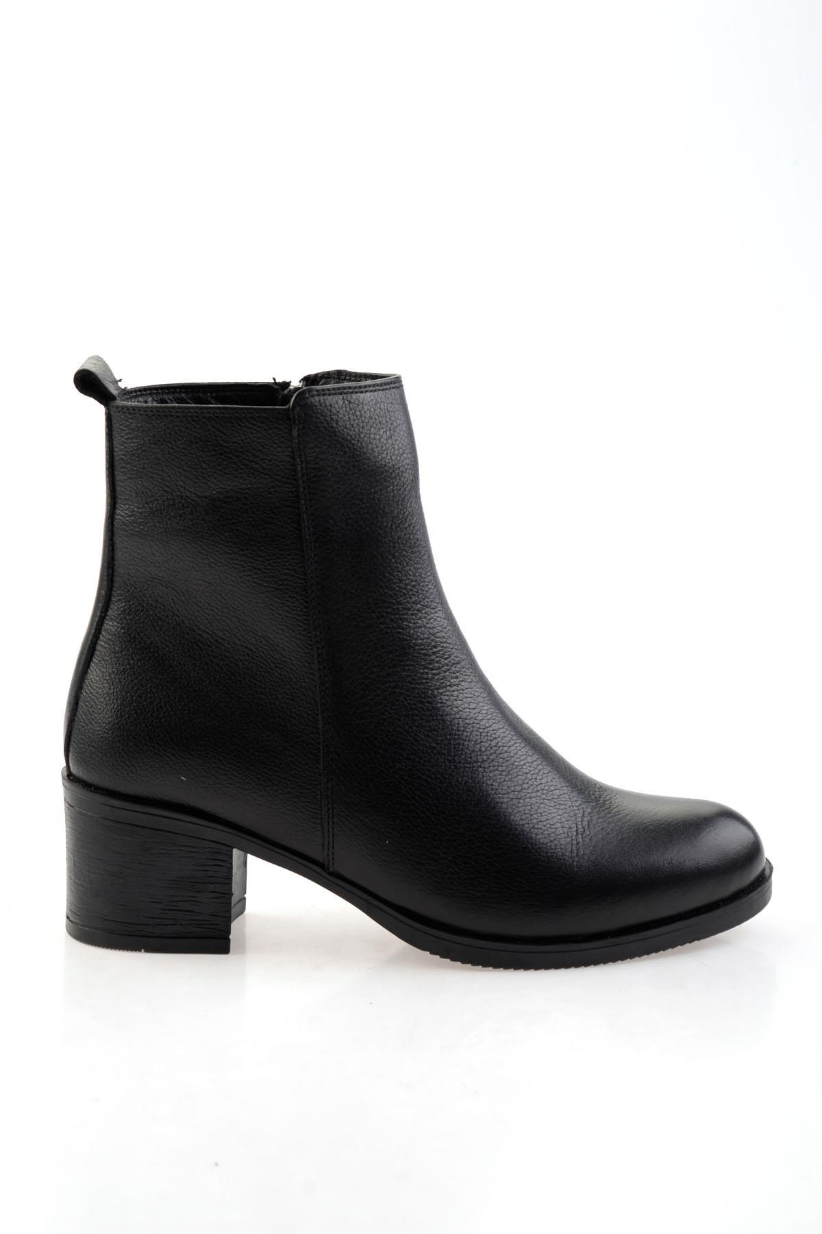 Siyah Hakiki Deri Kadın Bot & Bootie K02286001103