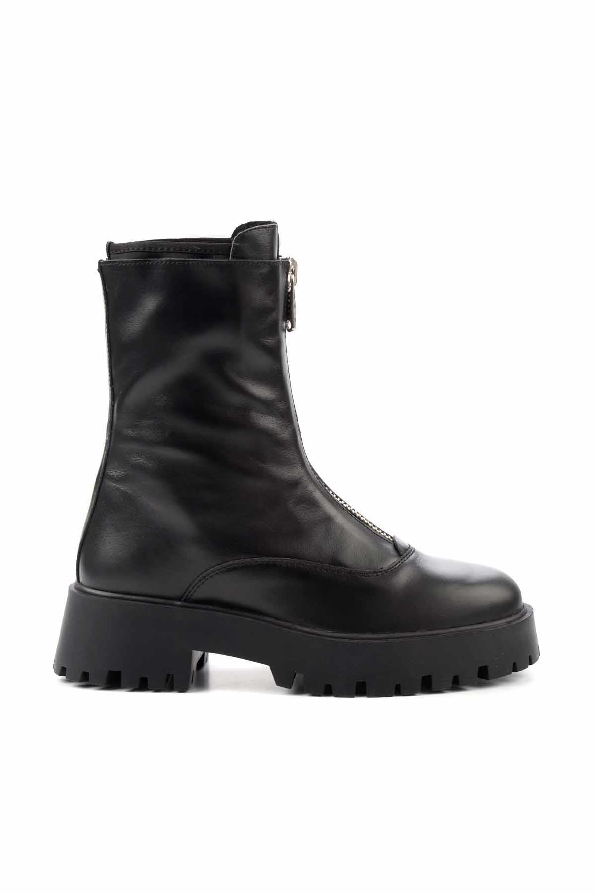 Siyah Hakiki Deri Kadın Bot & Bootie K02351314703