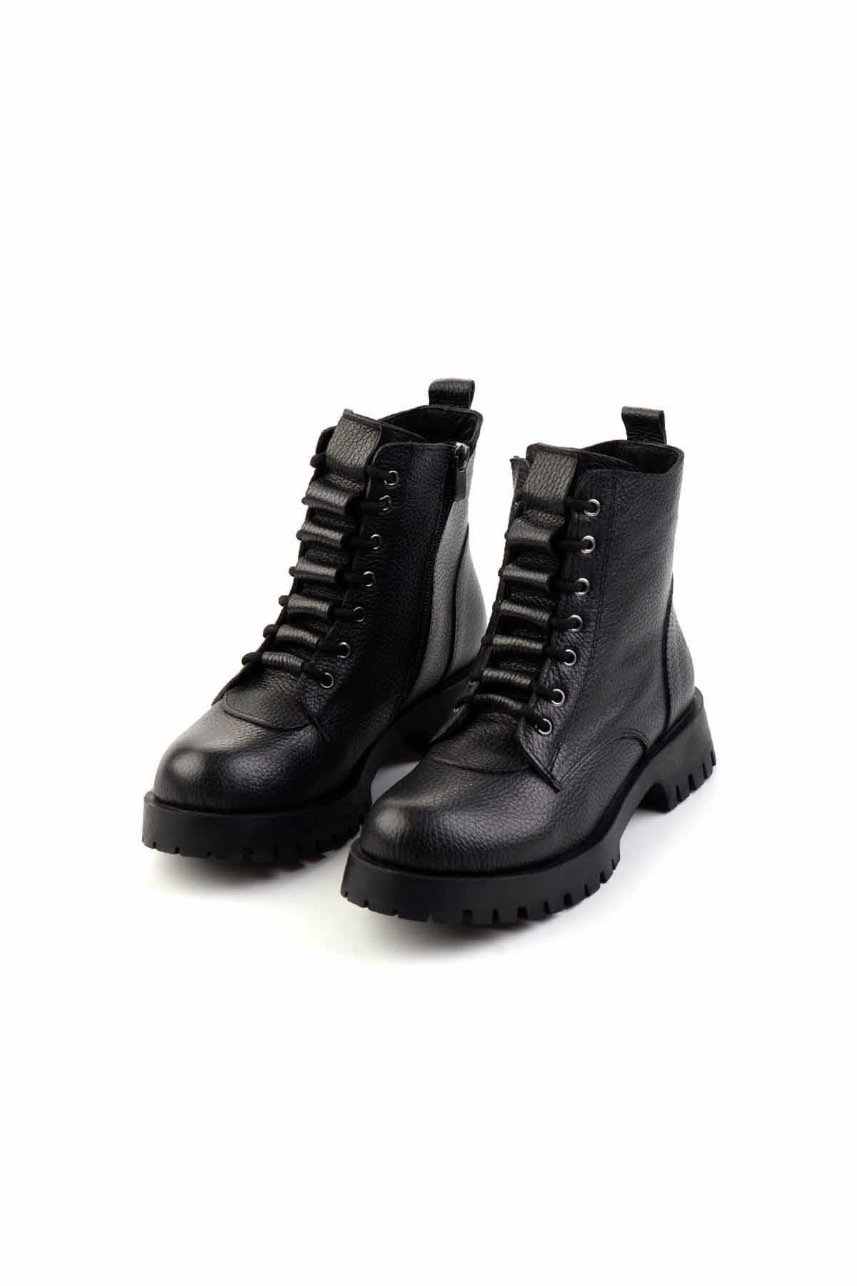 Siyah Hakiki Deri Kadın Bot & Bootie K02028800803