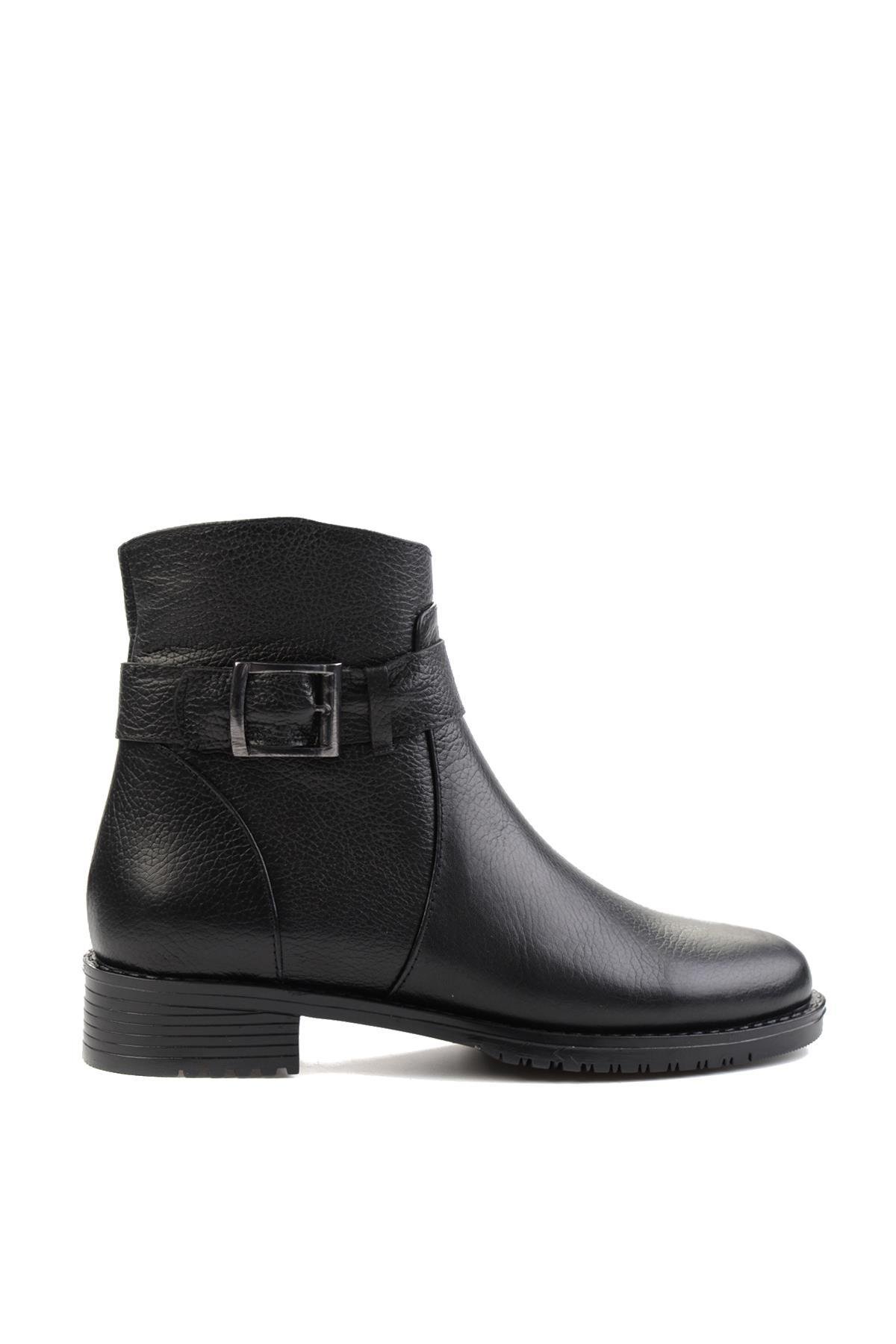 Siyah Hakiki Deri Kadın Bot & Bootie K02531049203
